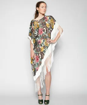 GARDEN PARTY SILK FRINGE PONCHO