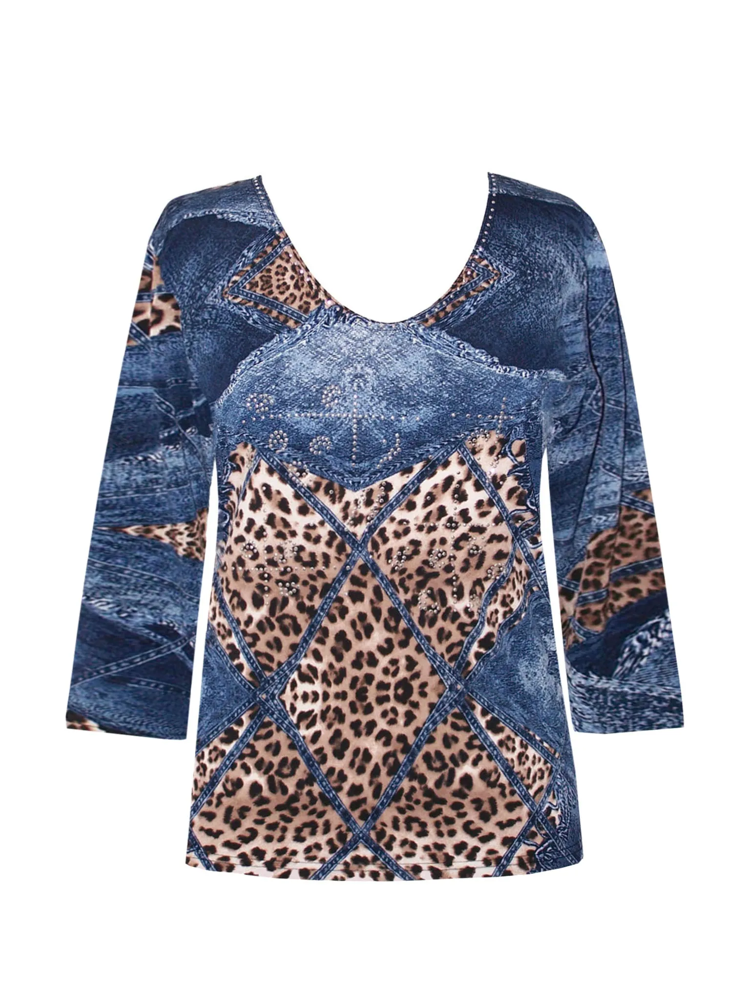 010- Valentina Leopard and Denim Print Top