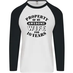 10th Wedding Anniversary 10 Year Funny Wife Mens L/S Baseball T-Shirt