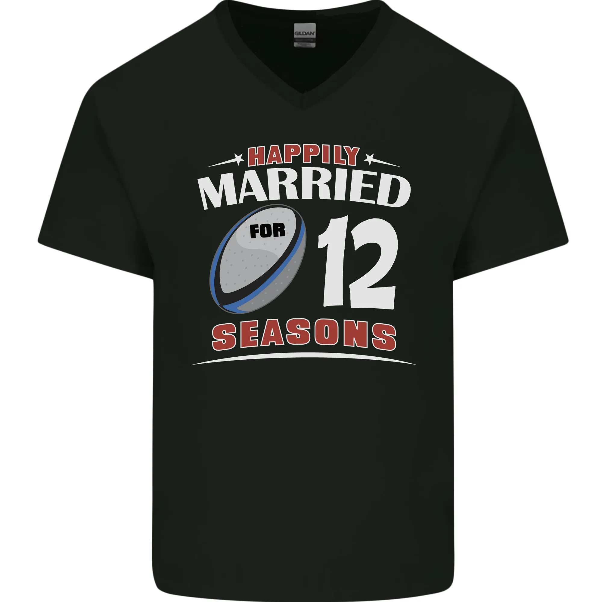 12 Year Wedding Anniversary 12th Rugby Mens V-Neck Cotton T-Shirt