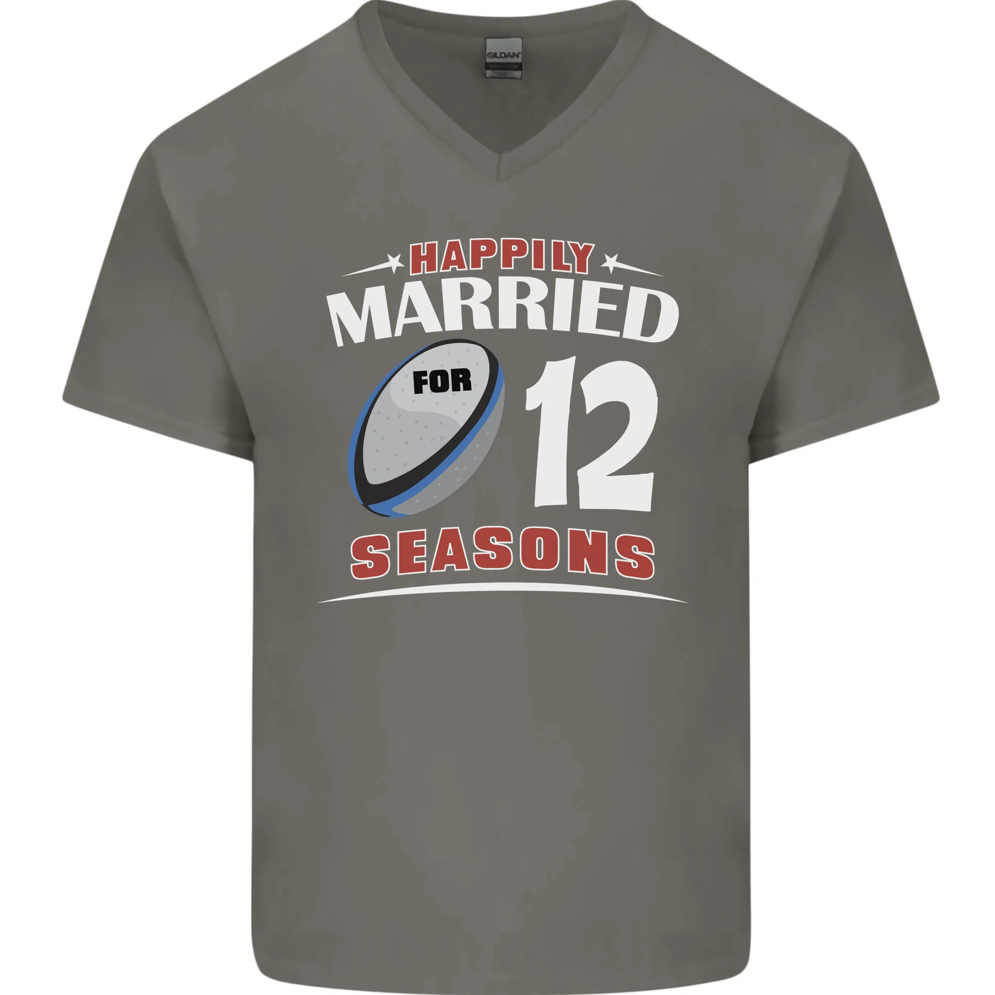 12 Year Wedding Anniversary 12th Rugby Mens V-Neck Cotton T-Shirt