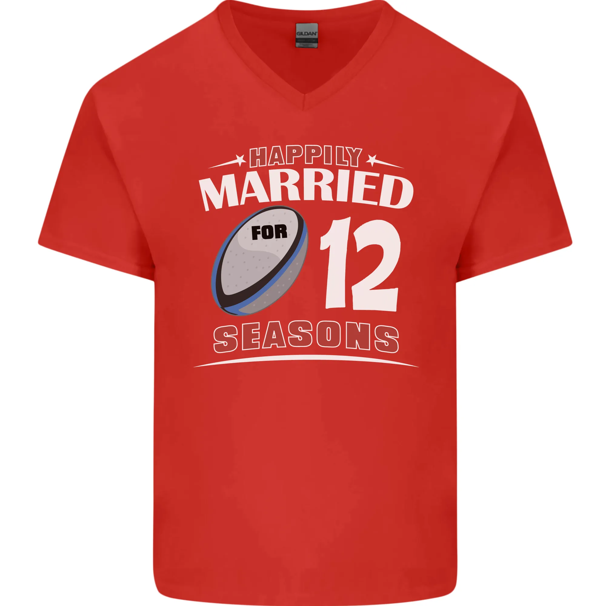 12 Year Wedding Anniversary 12th Rugby Mens V-Neck Cotton T-Shirt