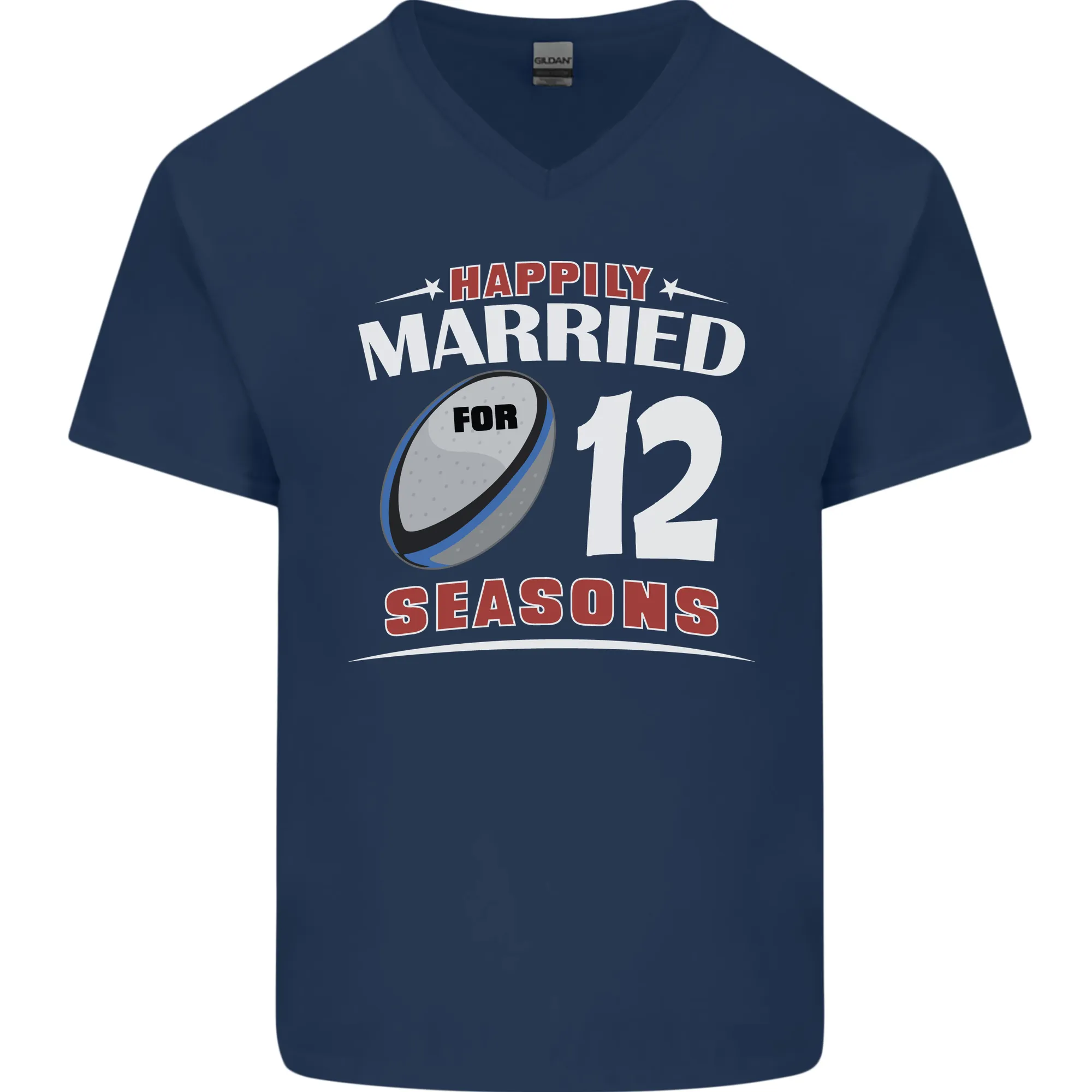 12 Year Wedding Anniversary 12th Rugby Mens V-Neck Cotton T-Shirt