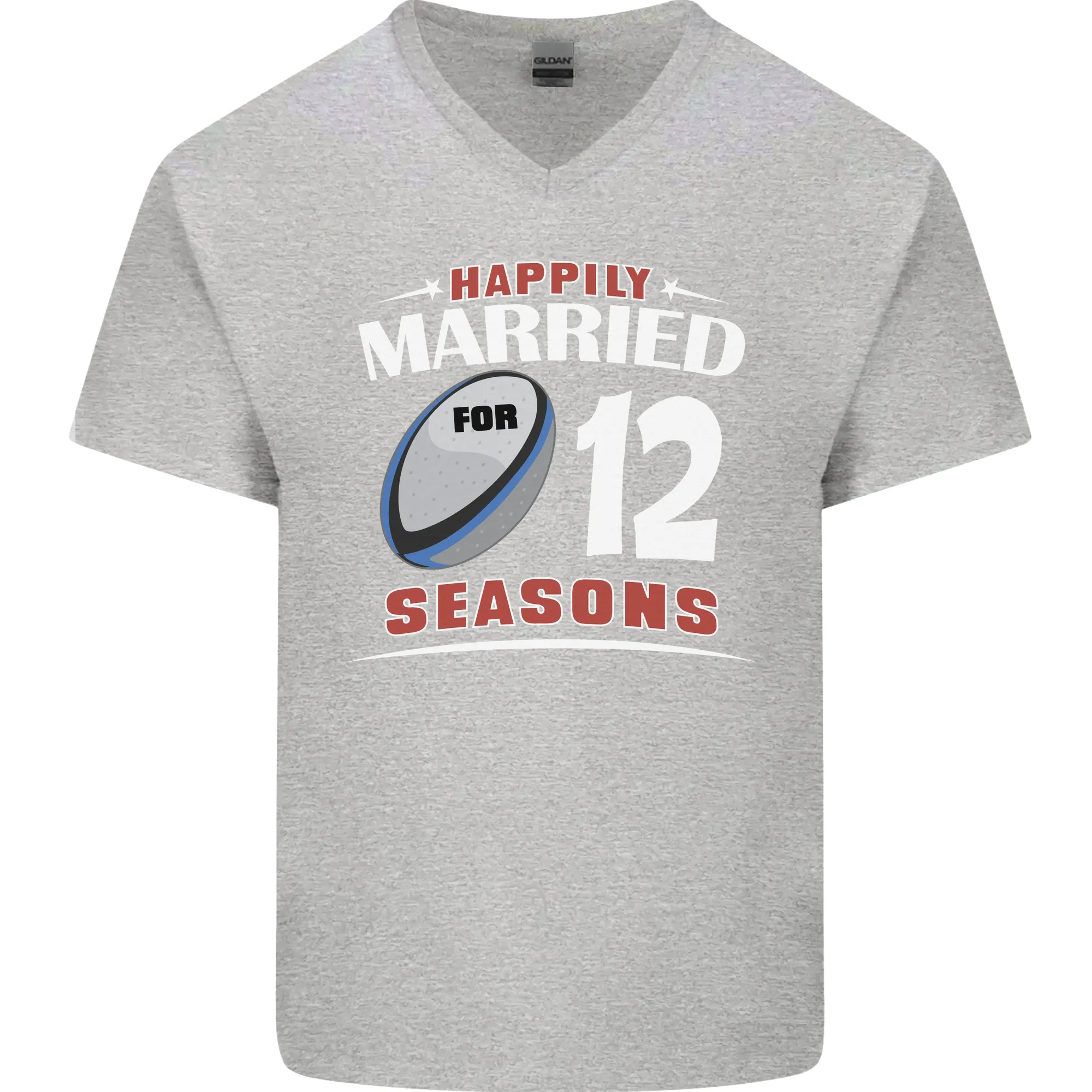 12 Year Wedding Anniversary 12th Rugby Mens V-Neck Cotton T-Shirt