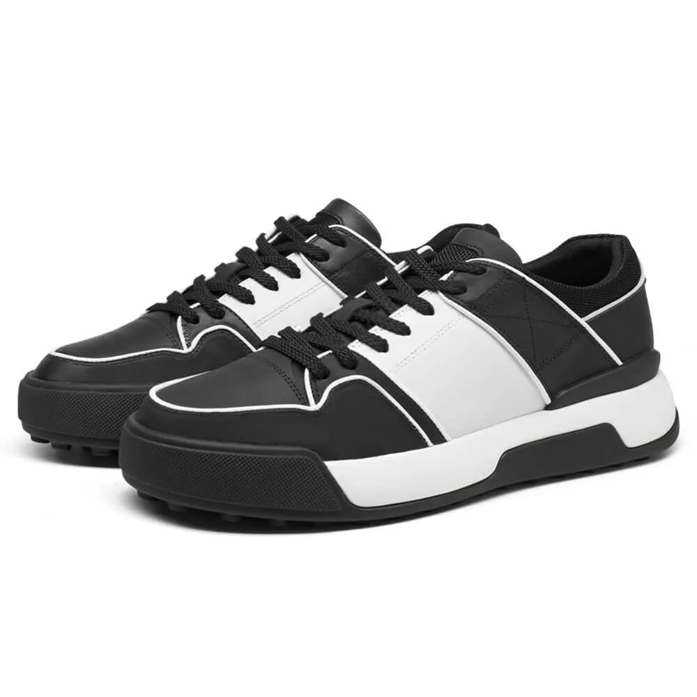 7CM / 2.76 Inches CMR CHAMARIPA Black Leather Sneakers - Boost Your Height with 2.76 Inches - Stylish Casual Elevator Shoes for Men