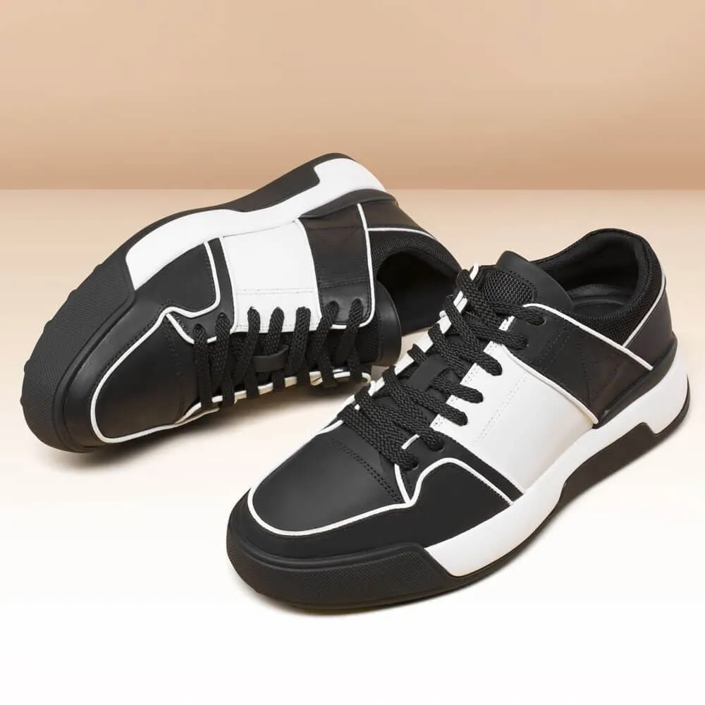 7CM / 2.76 Inches CMR CHAMARIPA Black Leather Sneakers - Boost Your Height with 2.76 Inches - Stylish Casual Elevator Shoes for Men