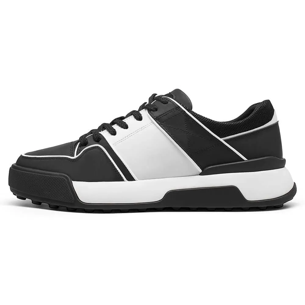 7CM / 2.76 Inches CMR CHAMARIPA Black Leather Sneakers - Boost Your Height with 2.76 Inches - Stylish Casual Elevator Shoes for Men