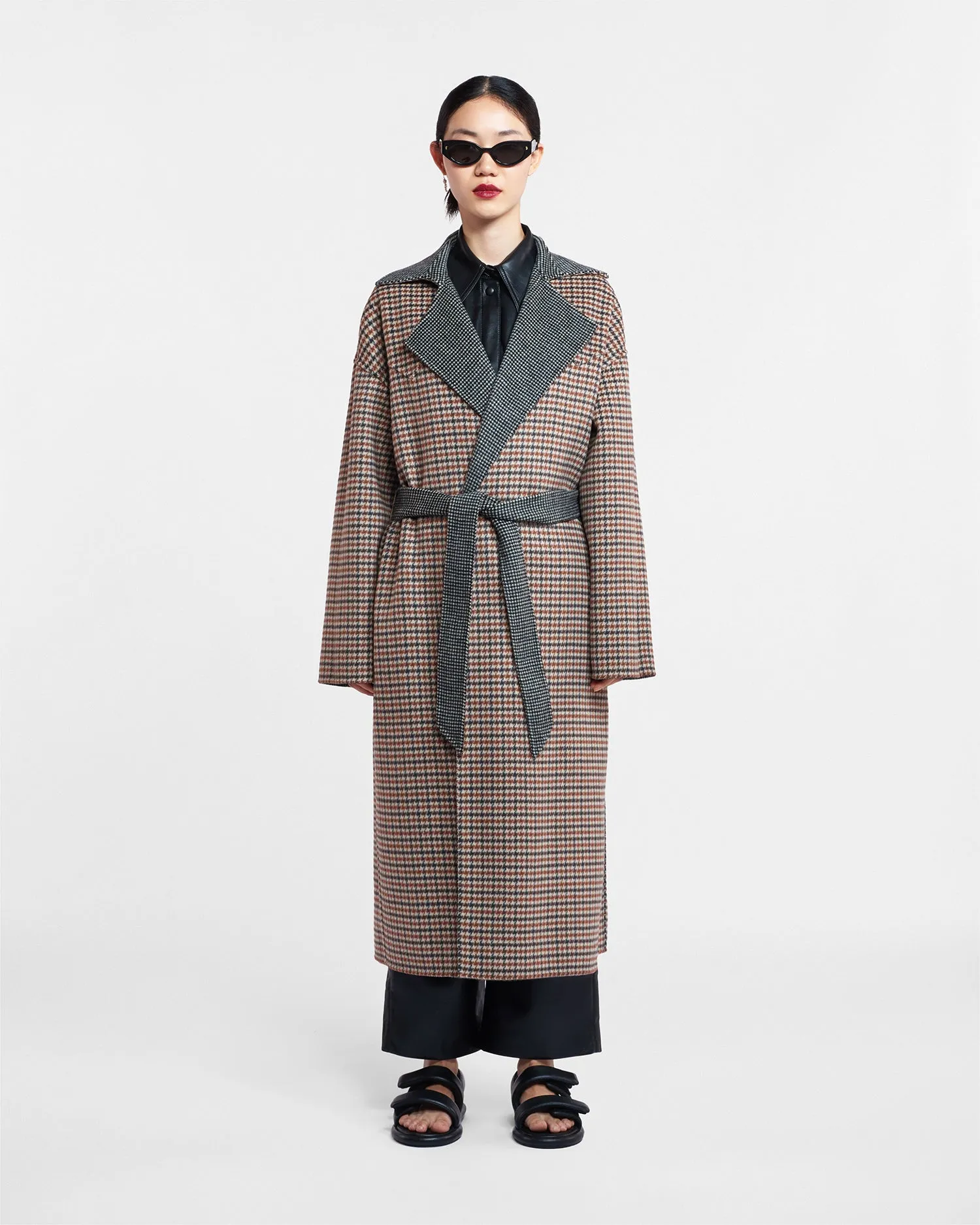 Alamo - Wool Silk Blend Robe Coat - Reversible Check