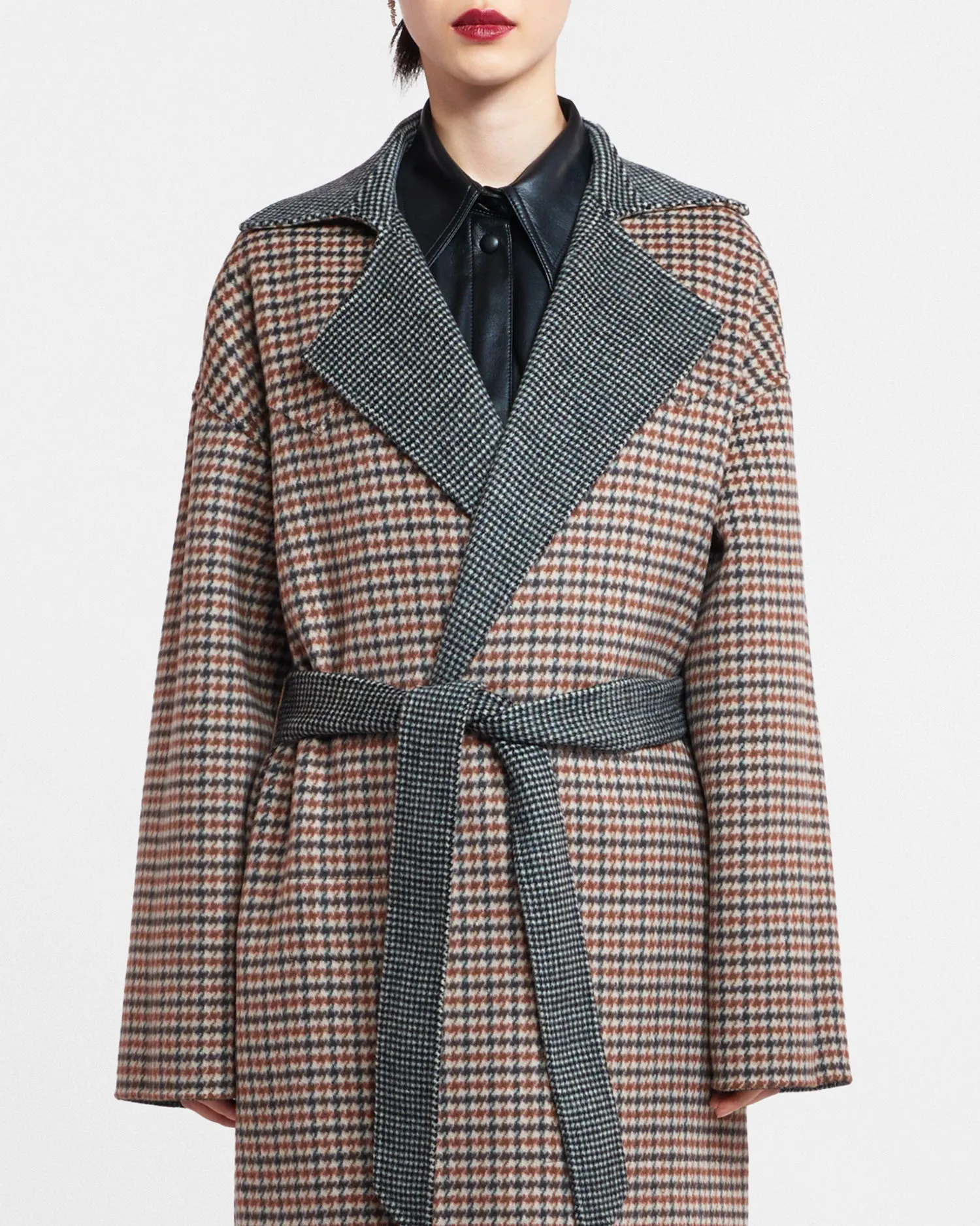 Alamo - Wool Silk Blend Robe Coat - Reversible Check