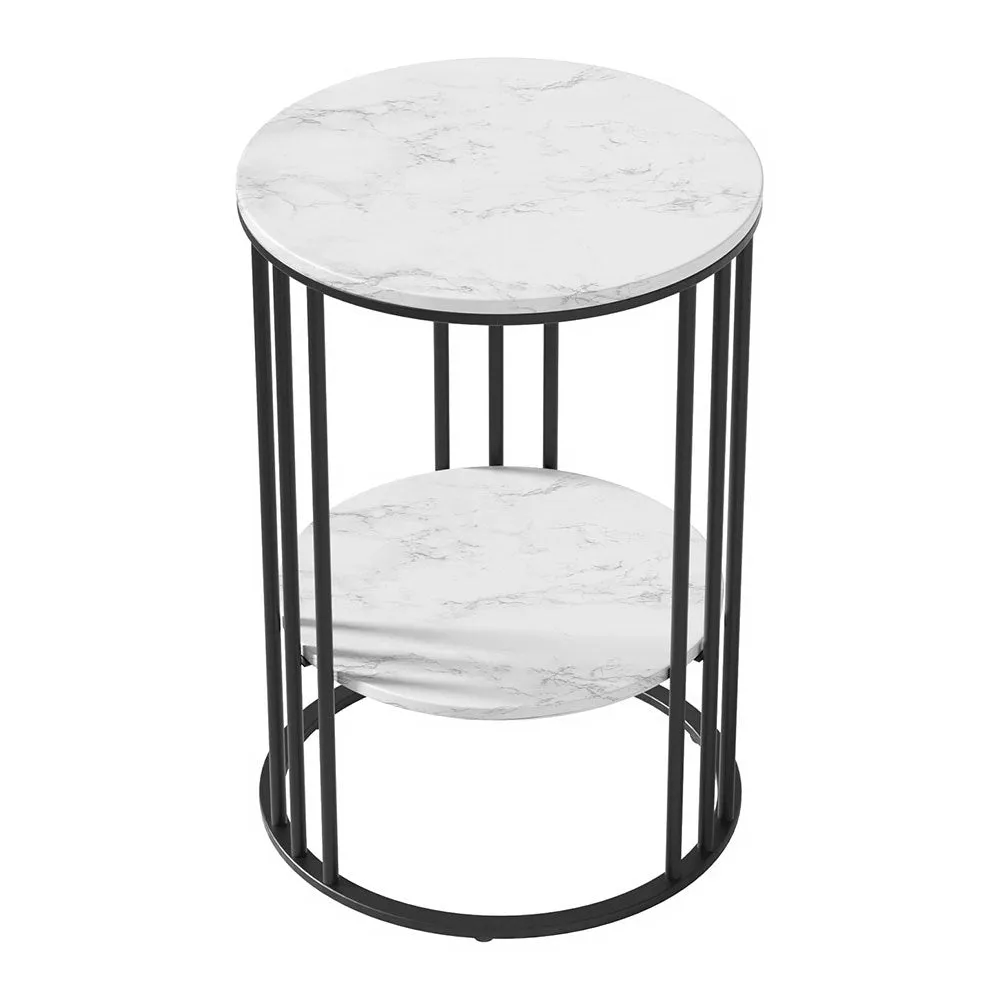 Artiss Coffee Table 2-Tier Round Marble Effect