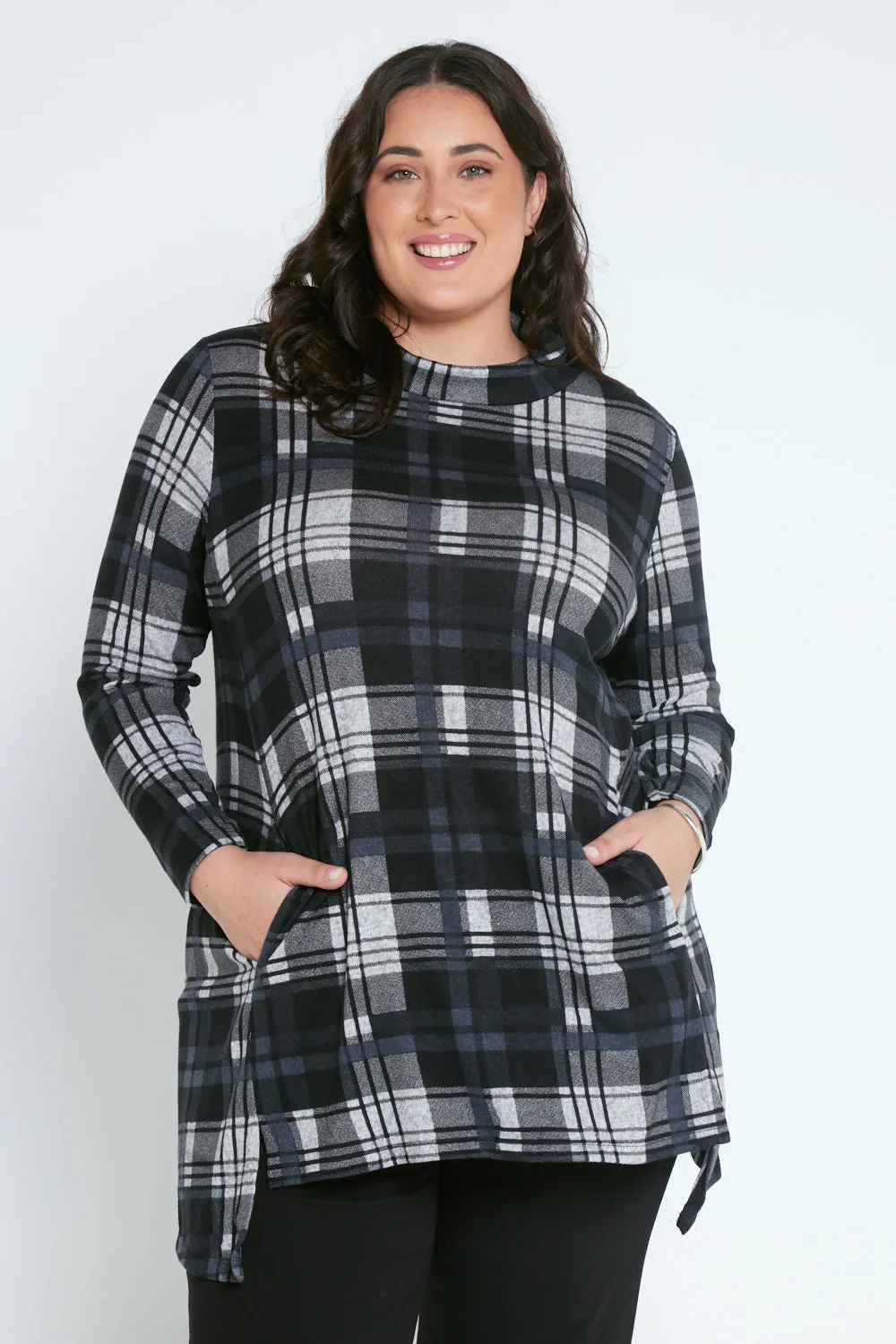 Aspen Cowl Swing Tunic - Steel Check