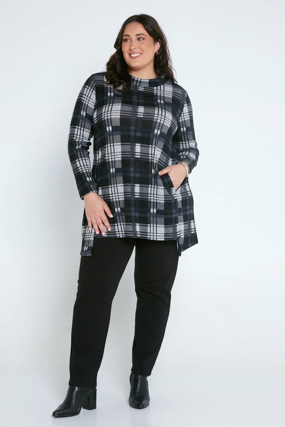 Aspen Cowl Swing Tunic - Steel Check