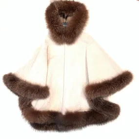 Barya NewYork White Wool Hooded Fox Fur Poncho