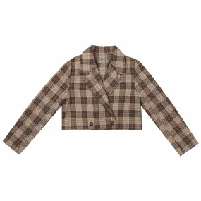 Belati  Beige Plaid Cropped Girls Jacket