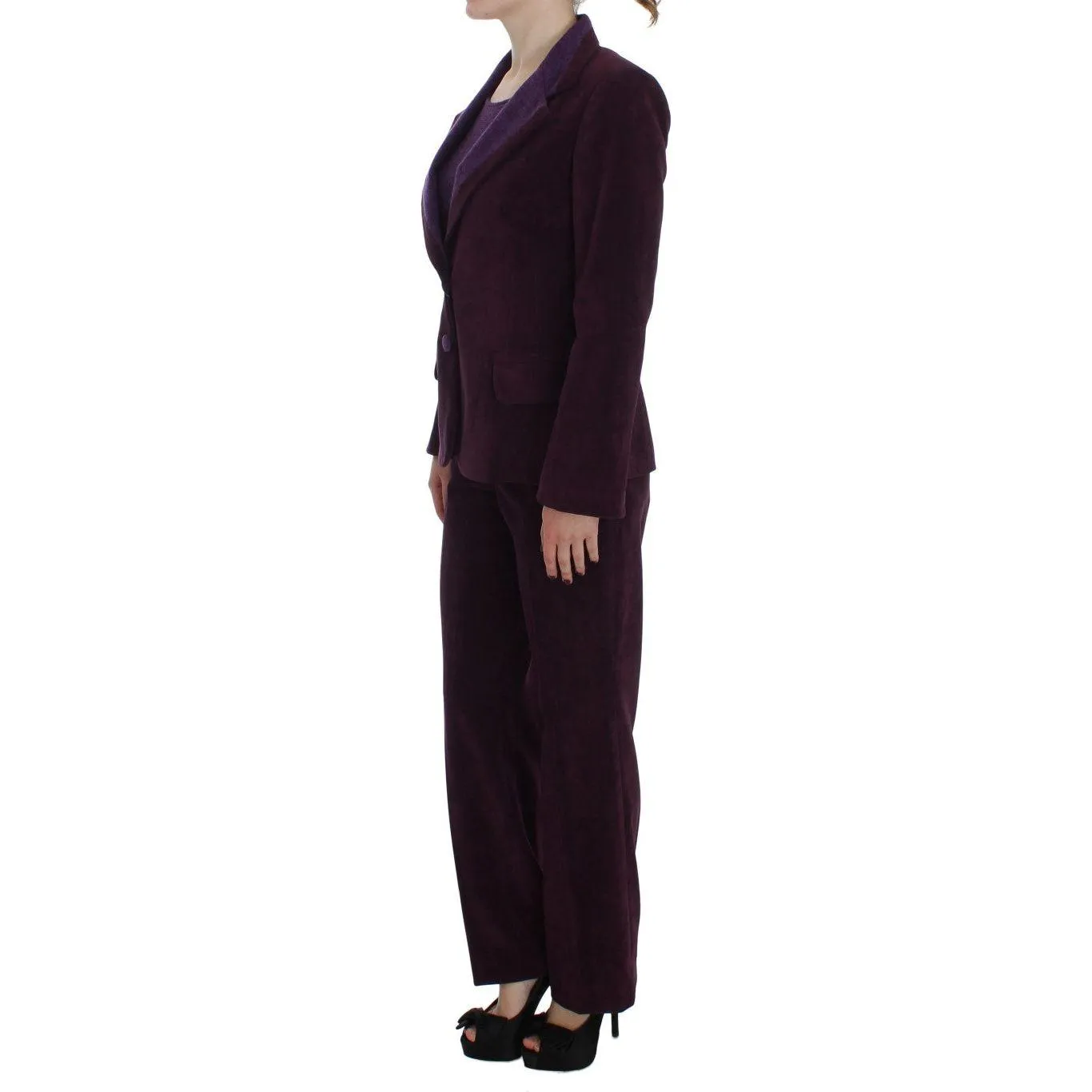 BENCIVENGA Elegant Purple Wool Blend Three Piece Suit Set