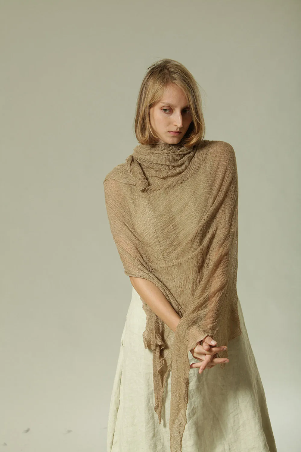 Big Bamboo Air Scarf - Golden camel , Linen