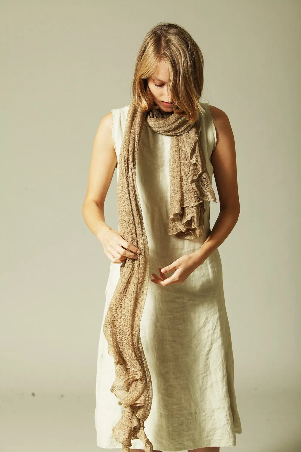 Big Bamboo Air Scarf - Golden camel , Linen