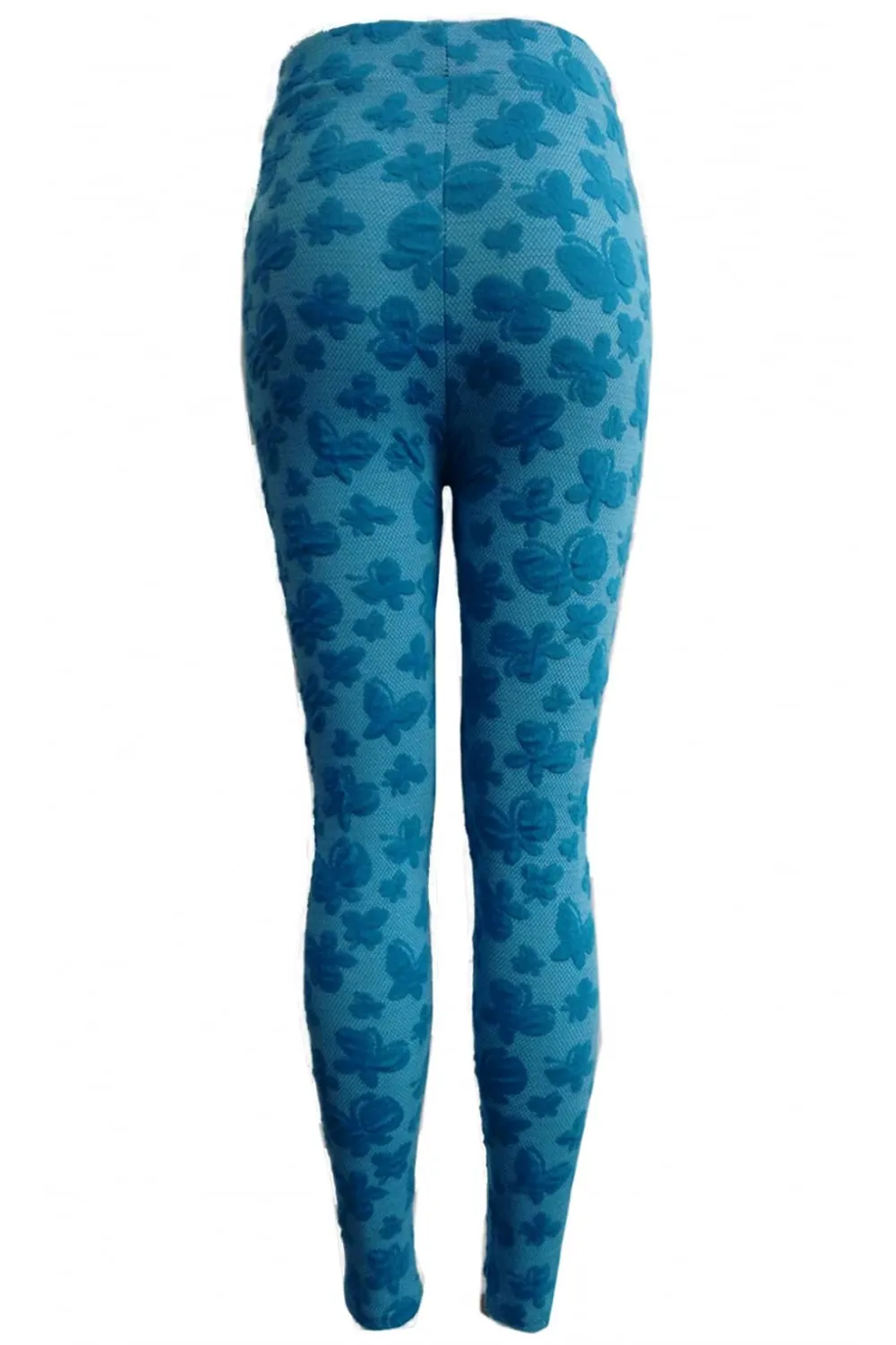 Blue High-Waisted Butterfly Print Leggings