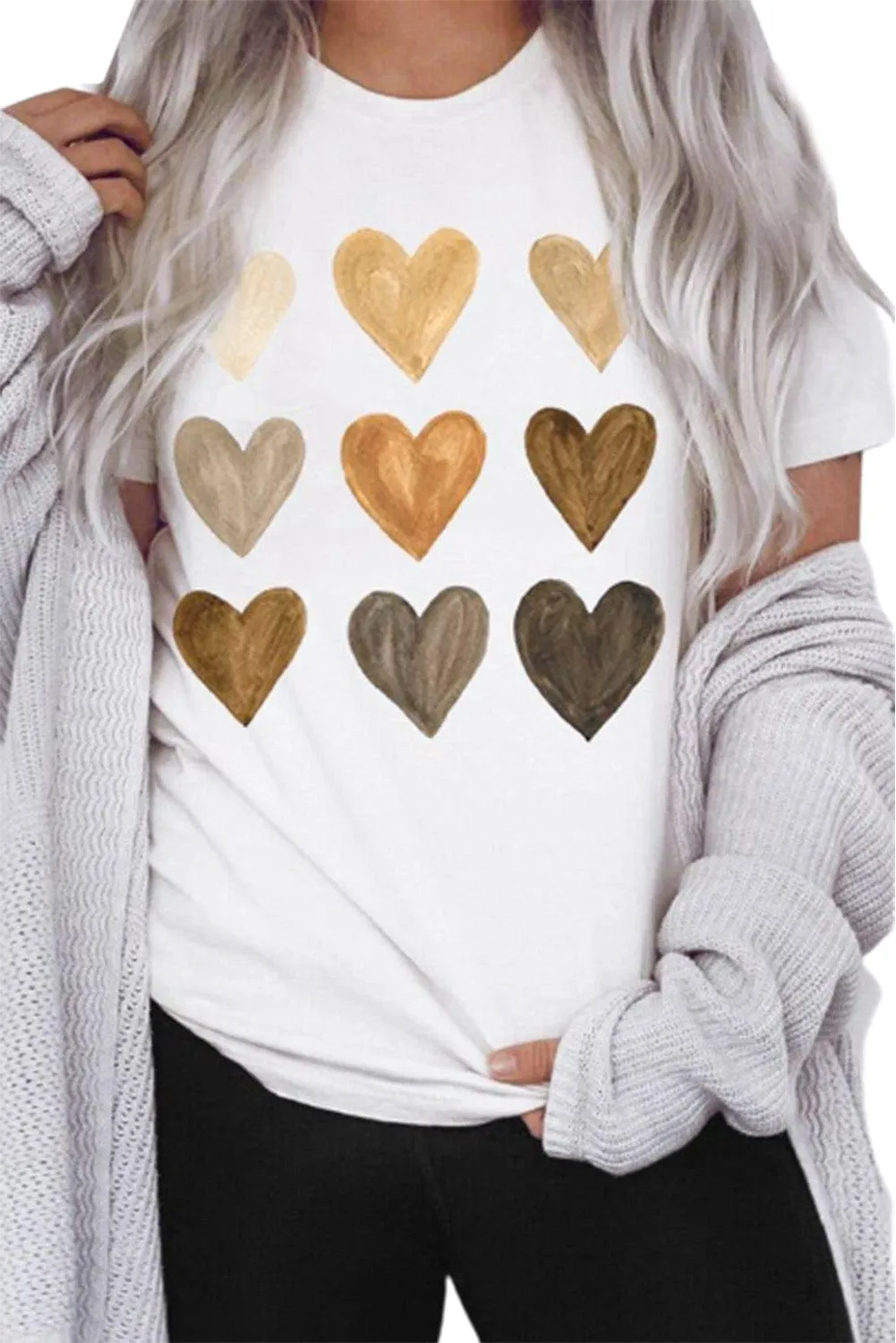 Casual Heart Print Crew Neck Loose Short Sleeve Sports T-Shirt