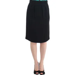 Cavalli Elegant Black Wool Pencil Skirt