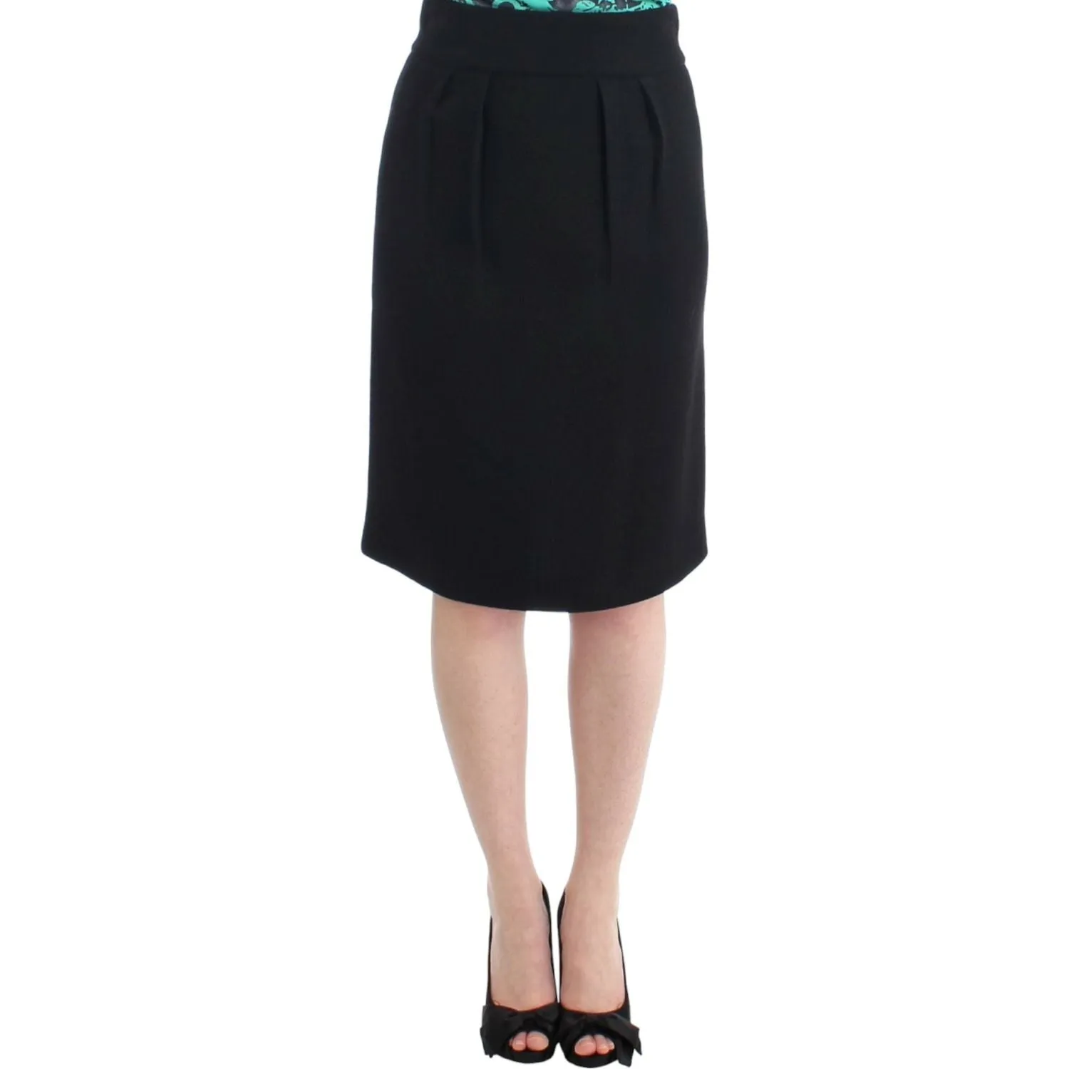 Cavalli Elegant Black Wool Pencil Skirt