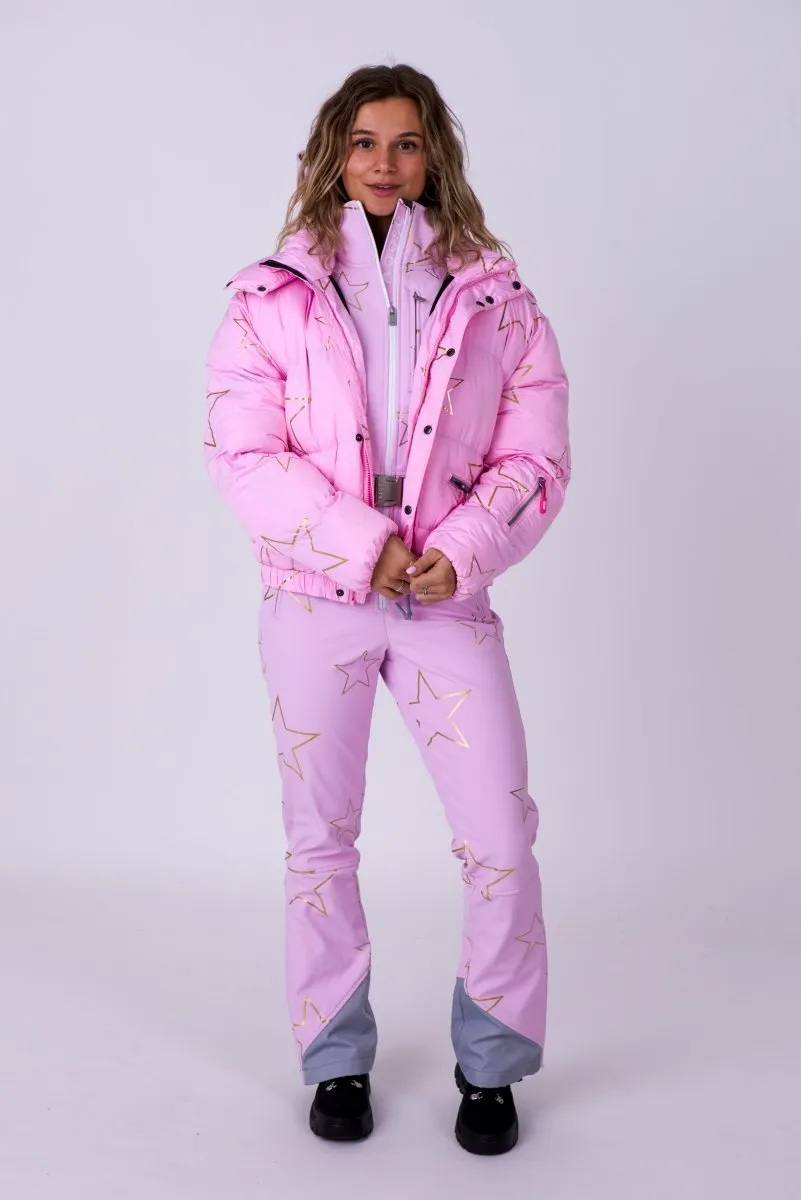 Chic Puffer Jacket - Pink with Gold Stars