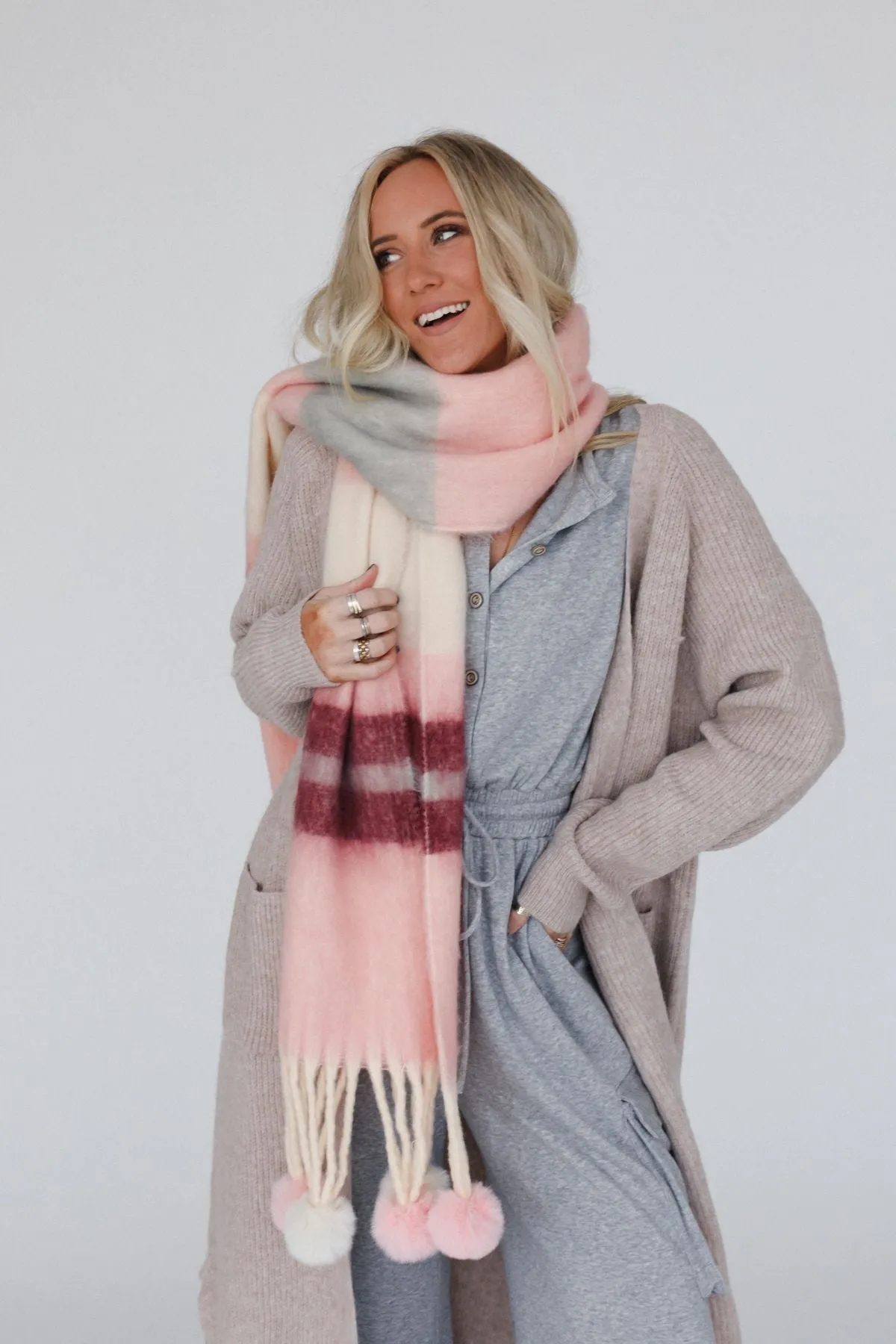 Chill Stripe Pom Scarf - Blush