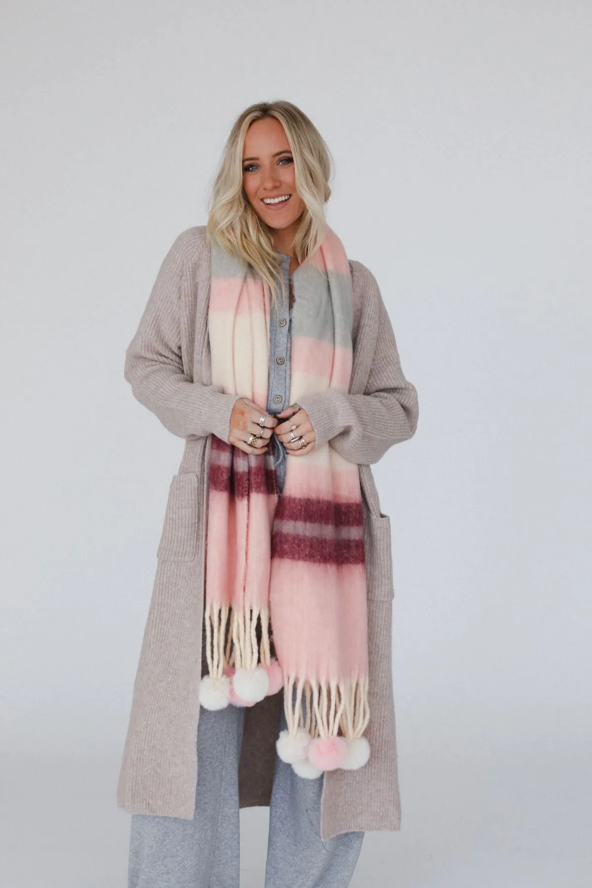 Chill Stripe Pom Scarf - Blush