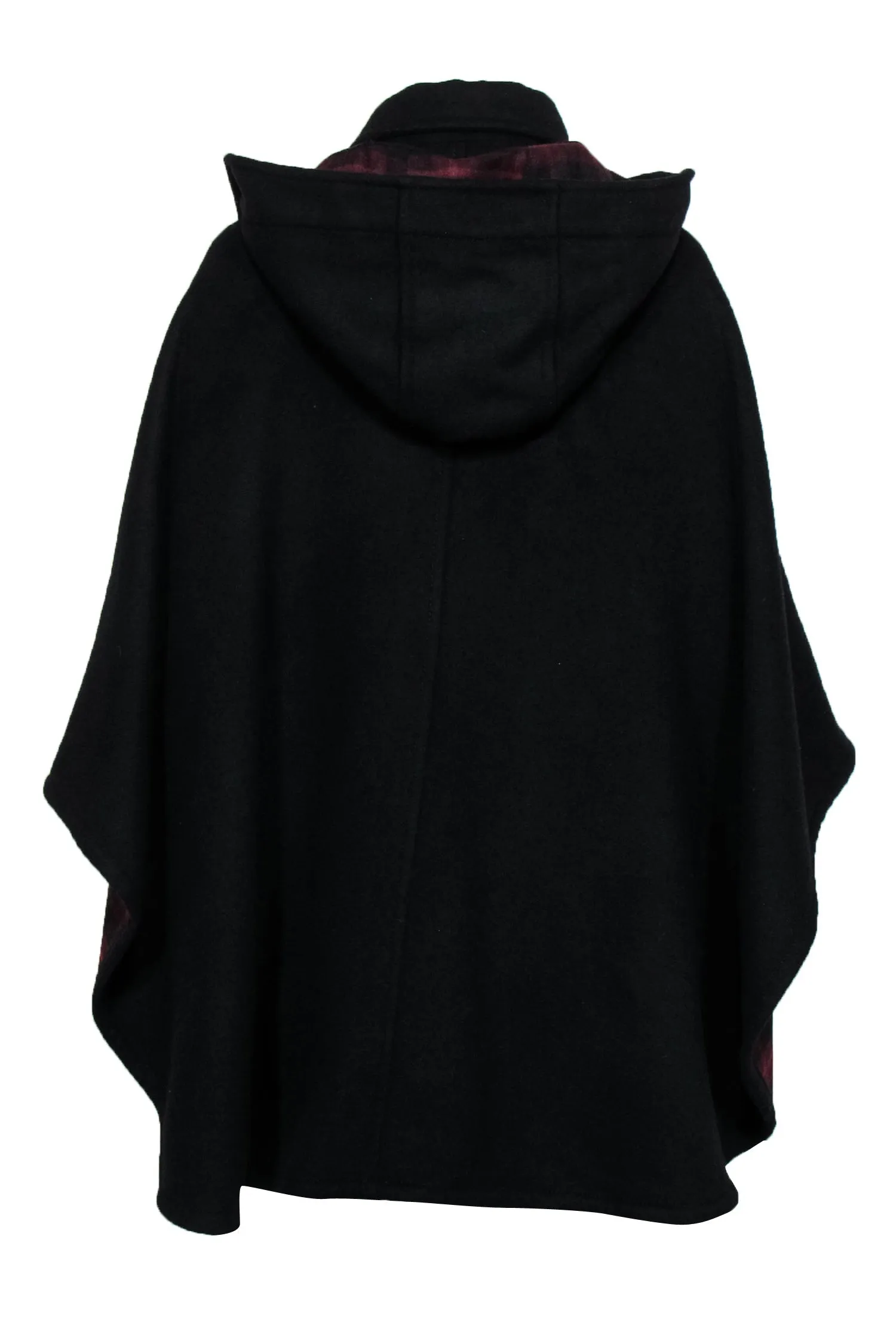 Coach - Black Wool Blend Hooded Poncho w/ Leather Trim Sz XS/S