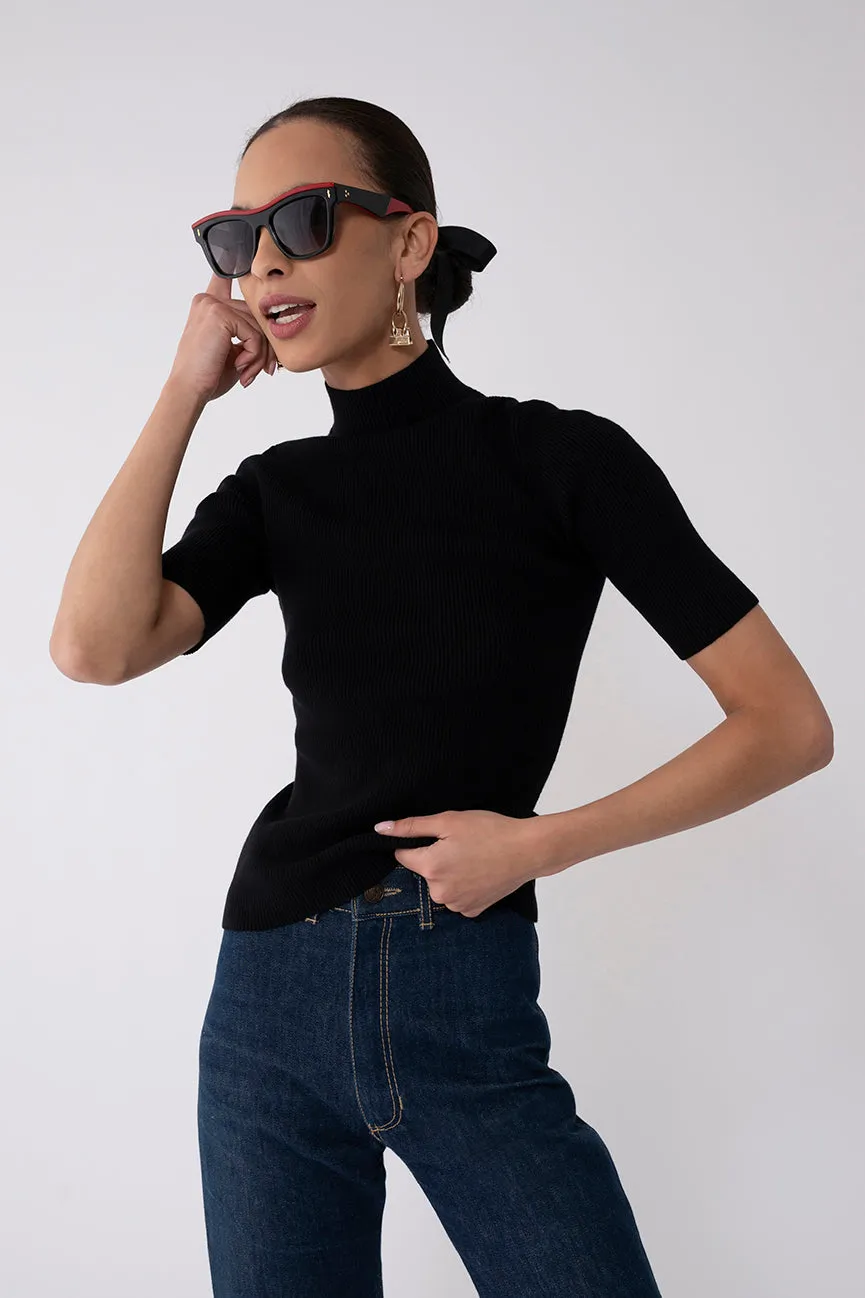 Coal Peachskin Short Sleeve Mock Neck