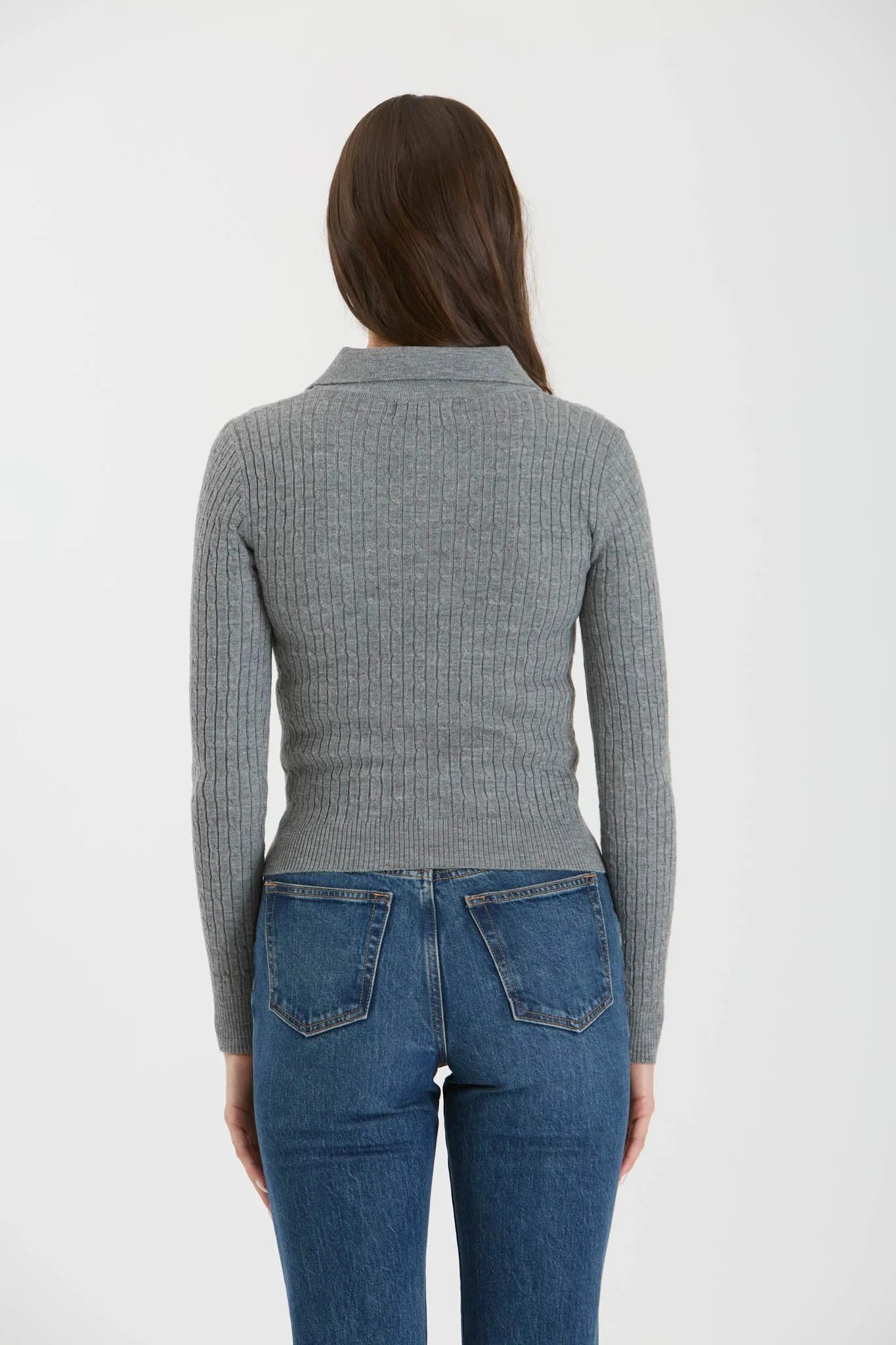 COLLARED POLO LONG SLEEVE KNIT TOP