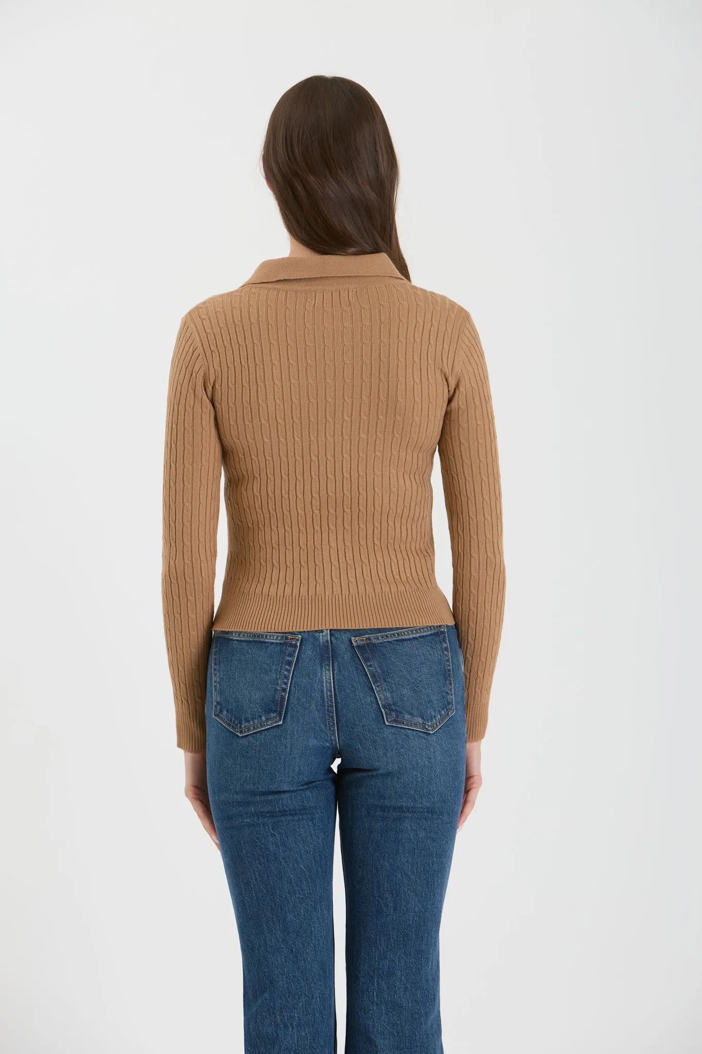 COLLARED POLO LONG SLEEVE KNIT TOP