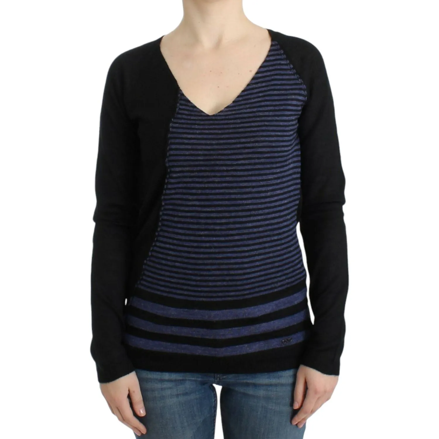 Costume National Chic Striped V-Neck Wool Blend Sweater