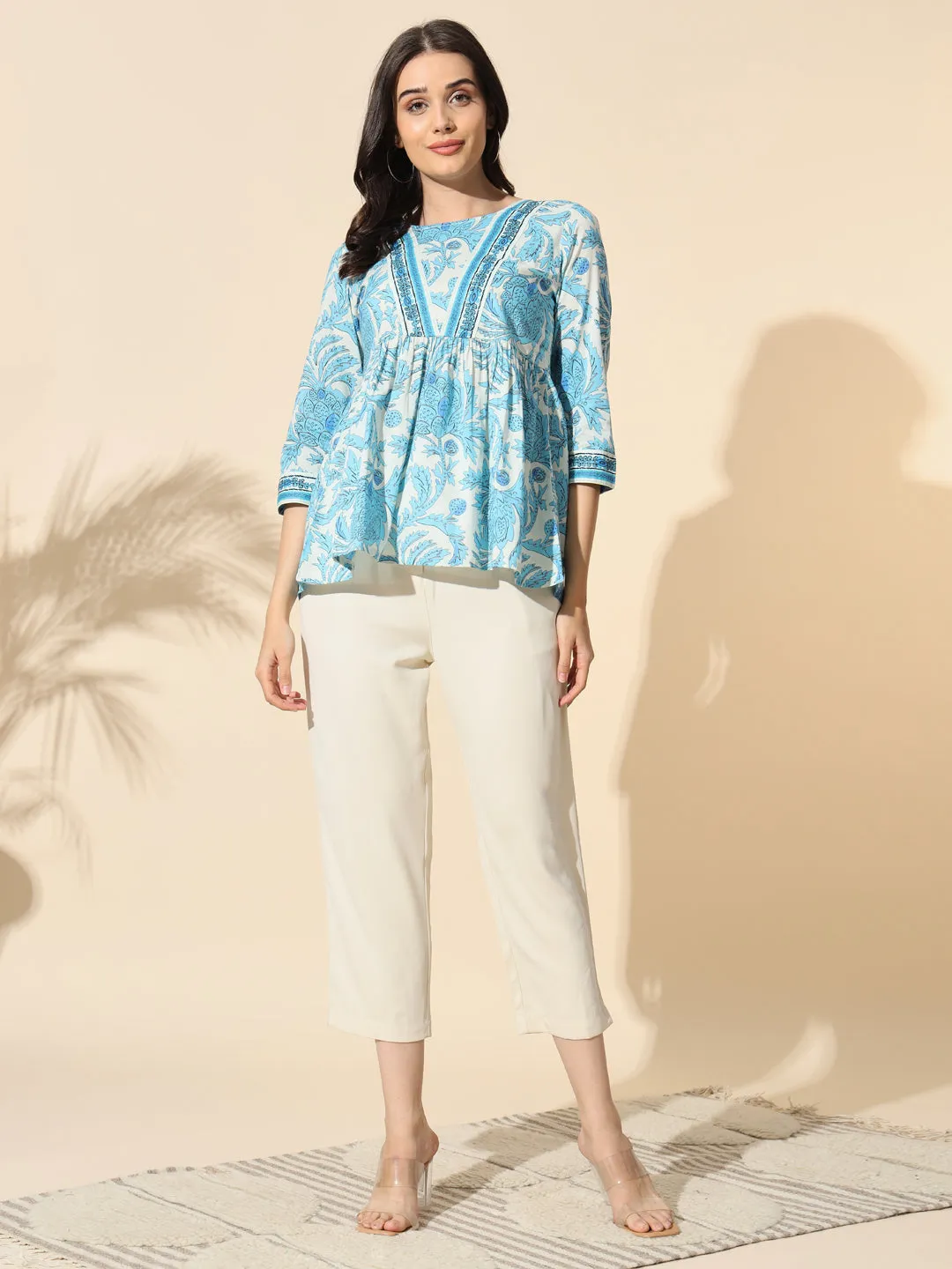 Cotton Printed Gather Top- #BL024