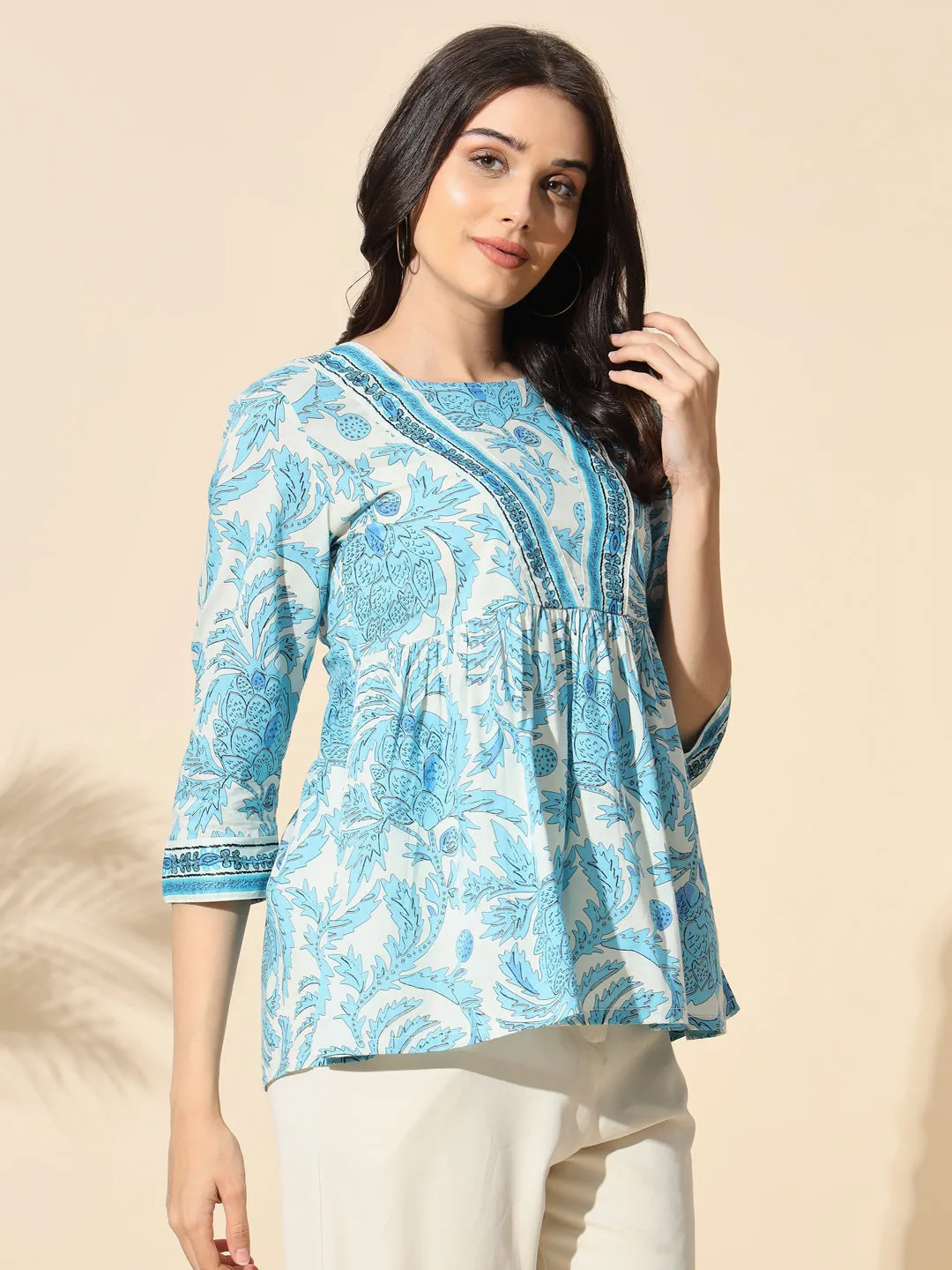 Cotton Printed Gather Top- #BL024