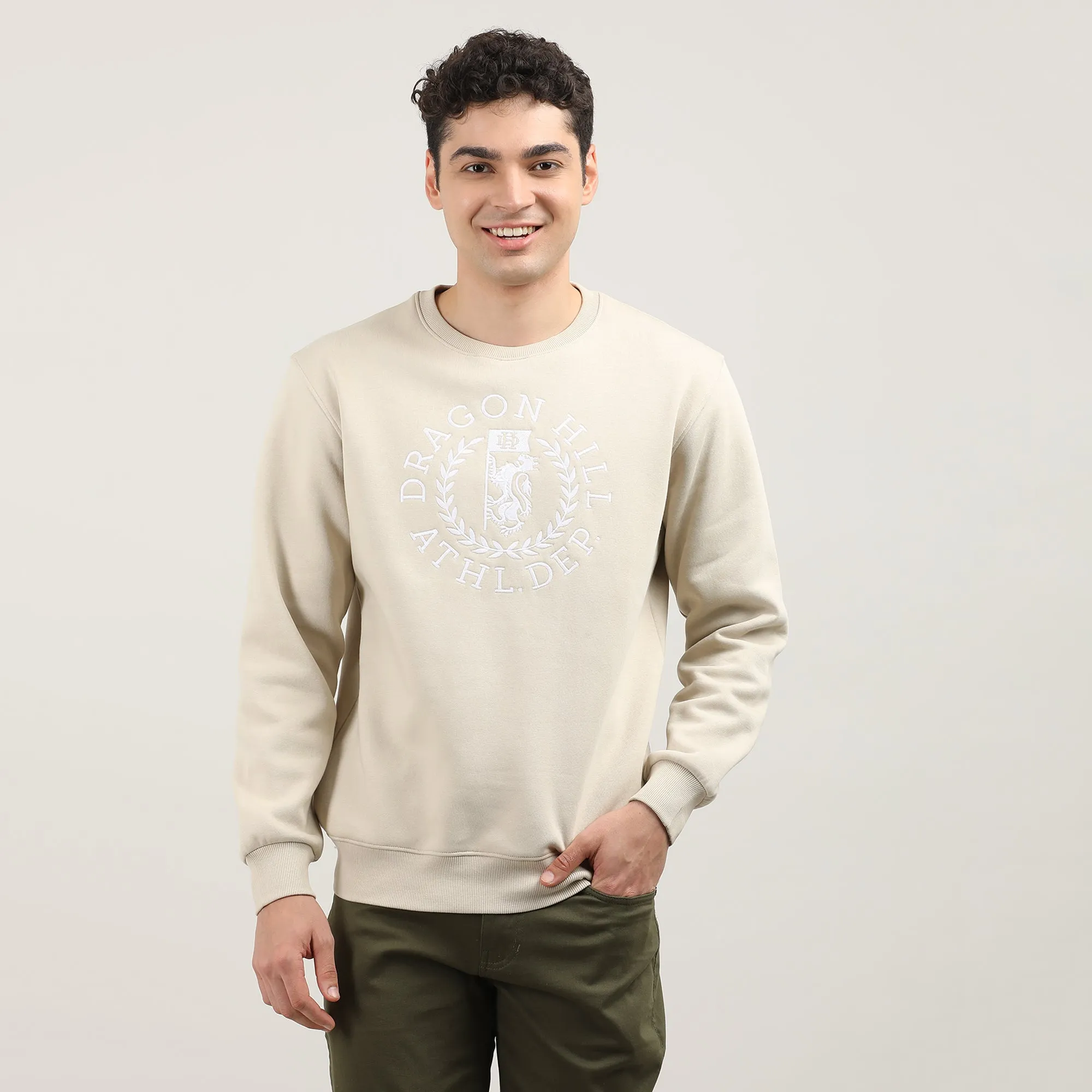 Cream Varsity Round Neck Sweatshirt