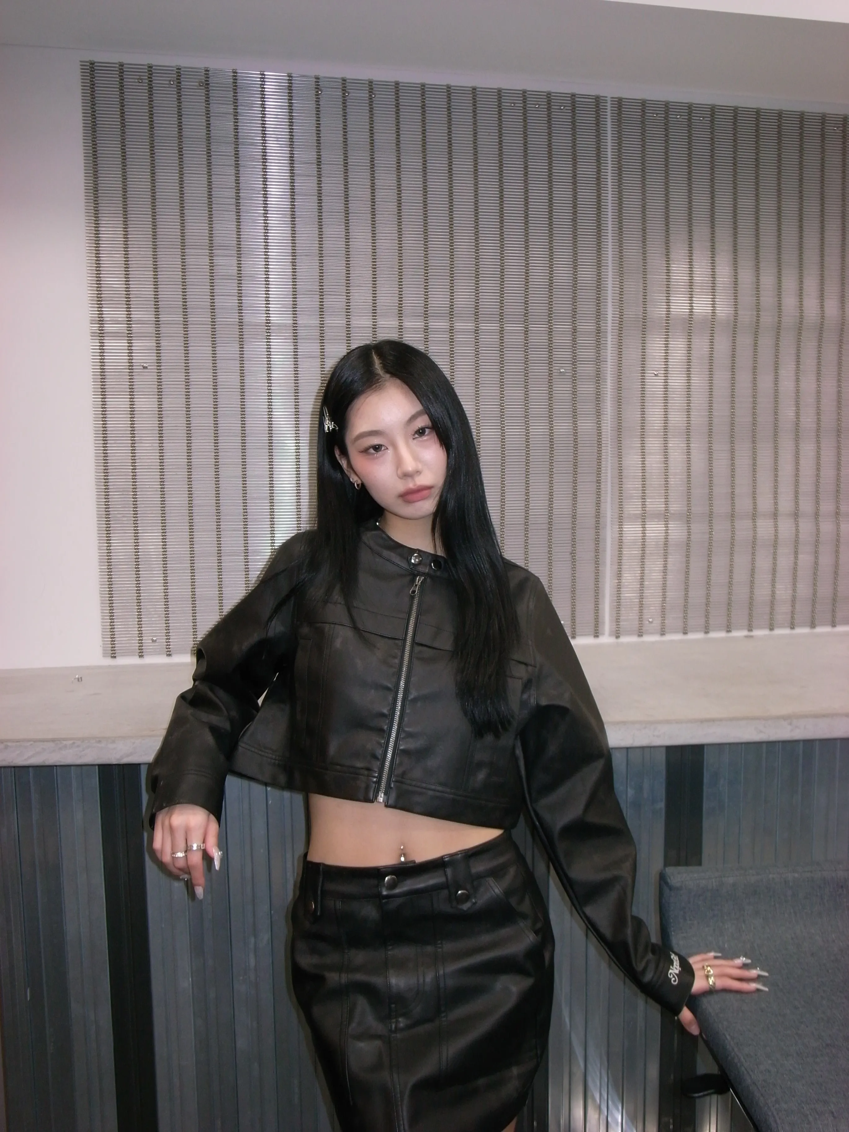 cropped  fake leather jacket