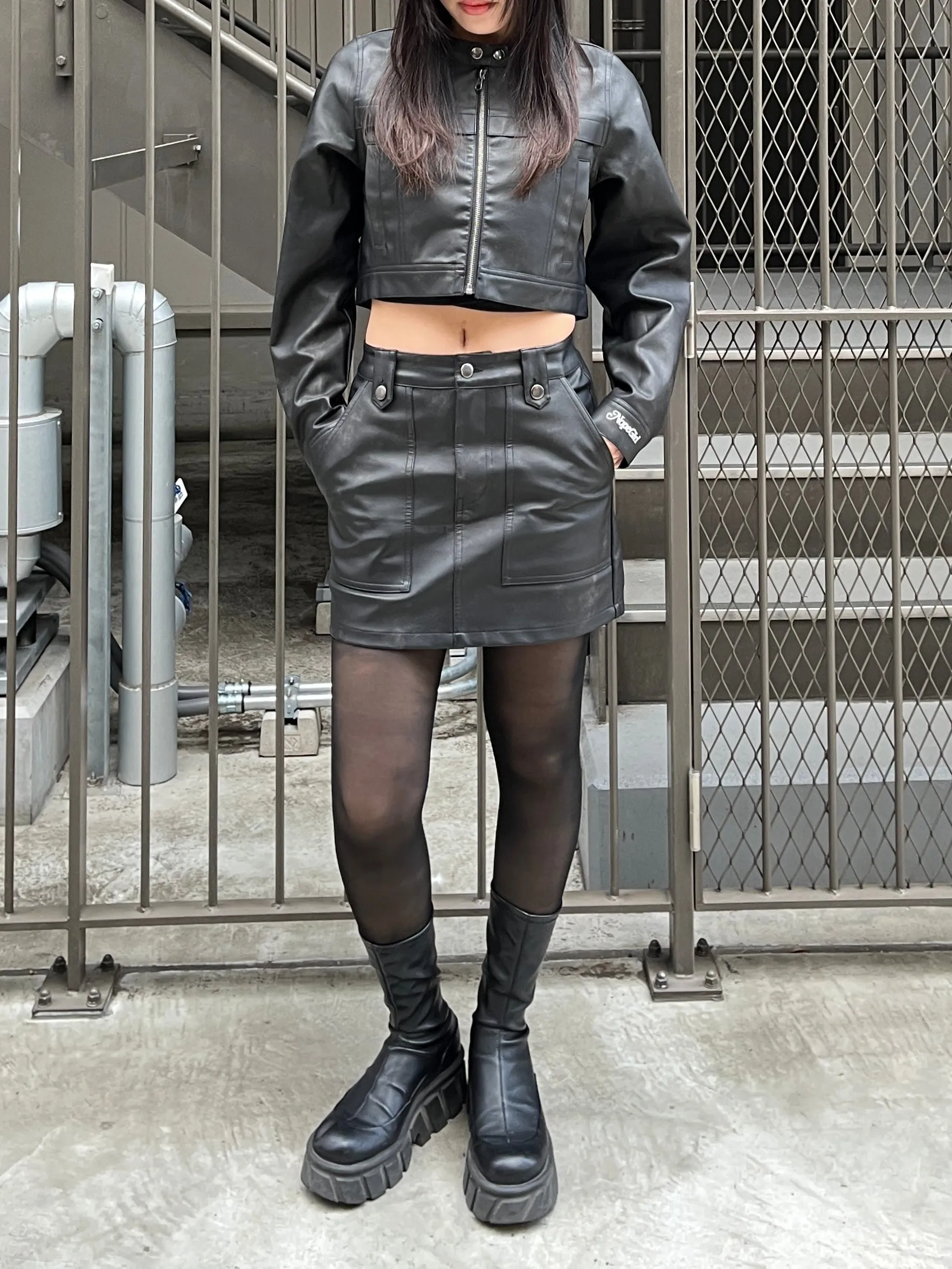 cropped  fake leather jacket