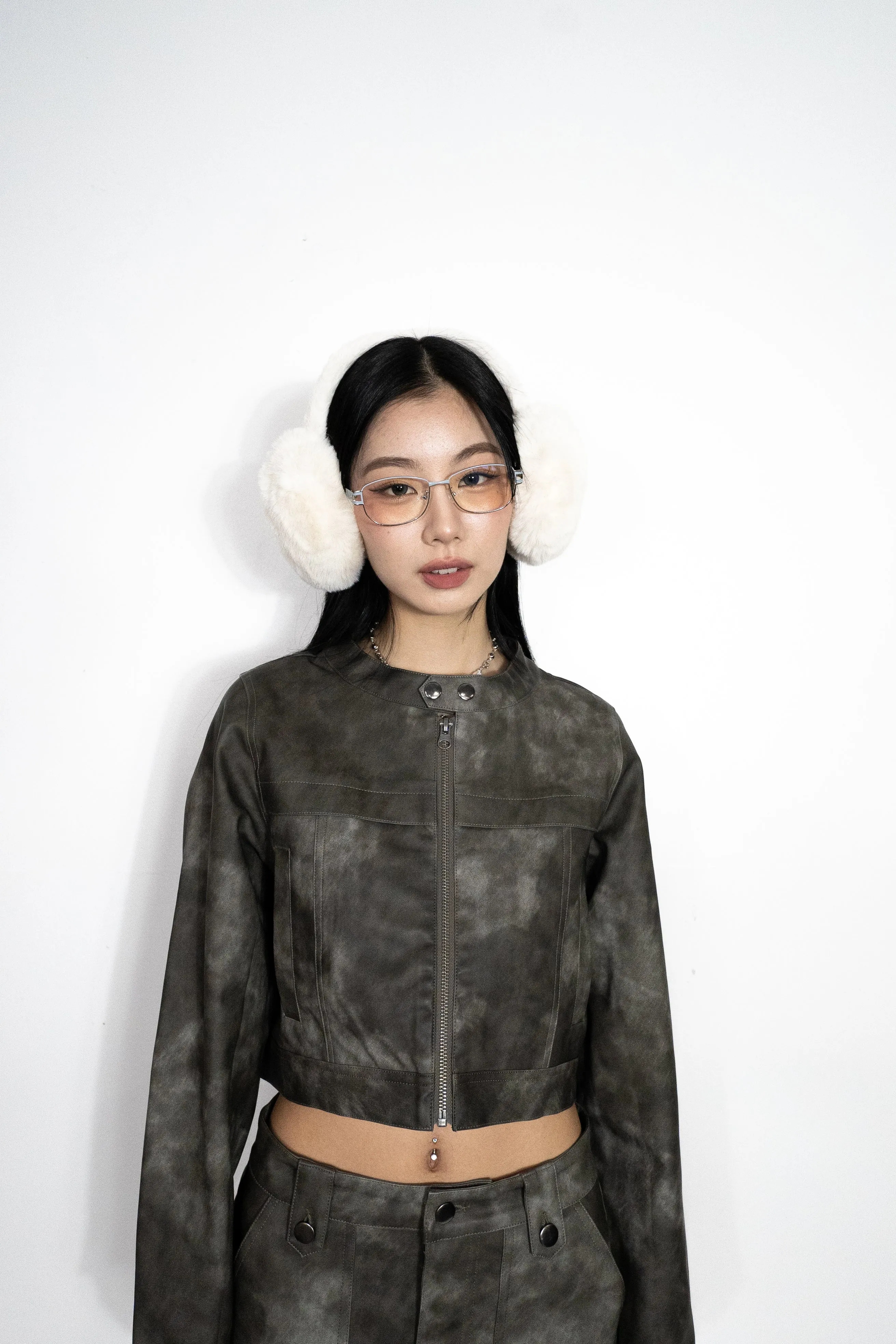 cropped  fake leather jacket