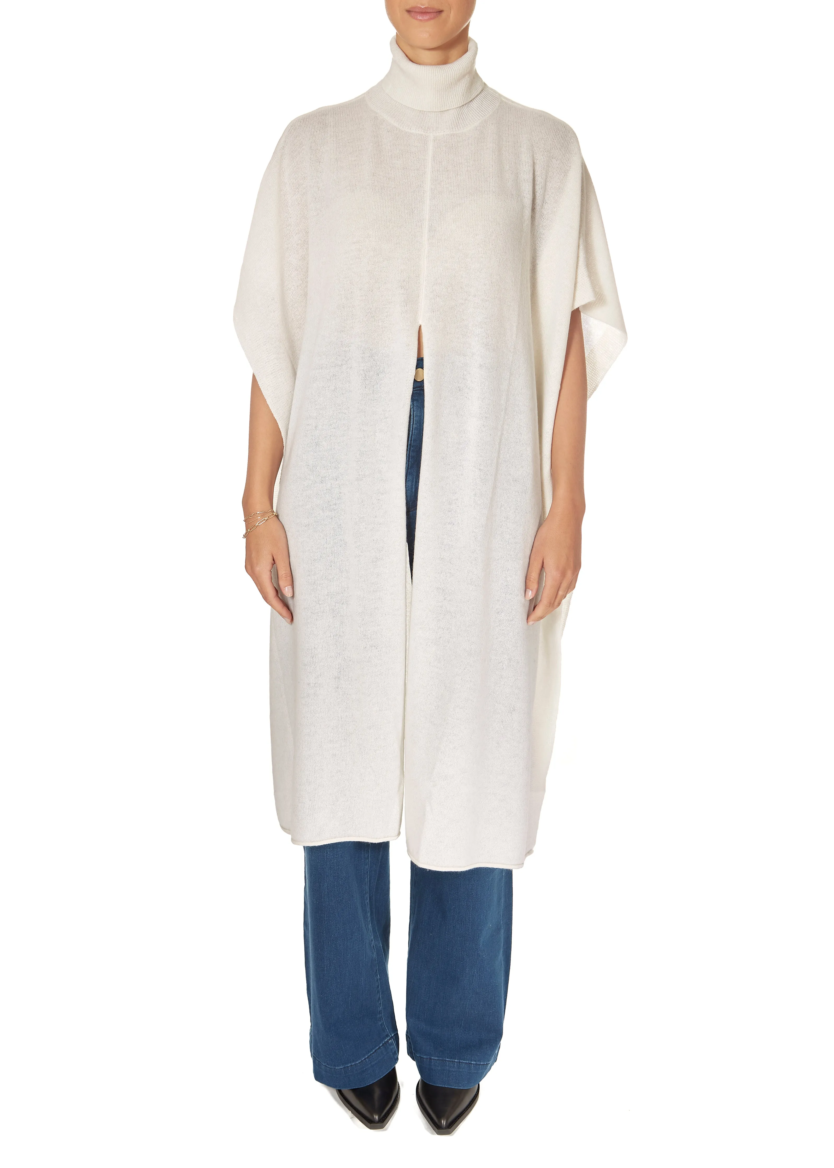 Crush Riva Roll Neck Poncho White