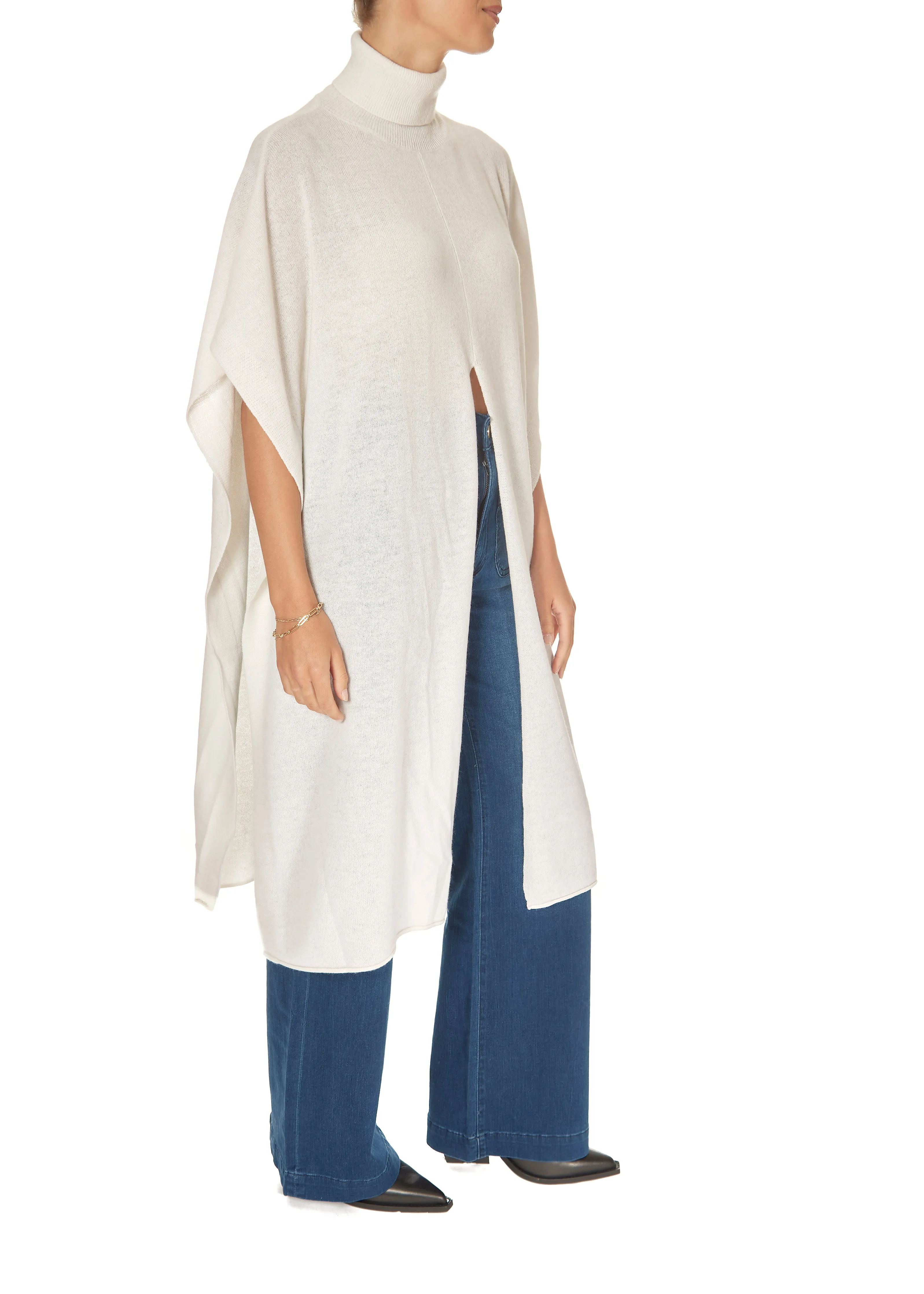 Crush Riva Roll Neck Poncho White