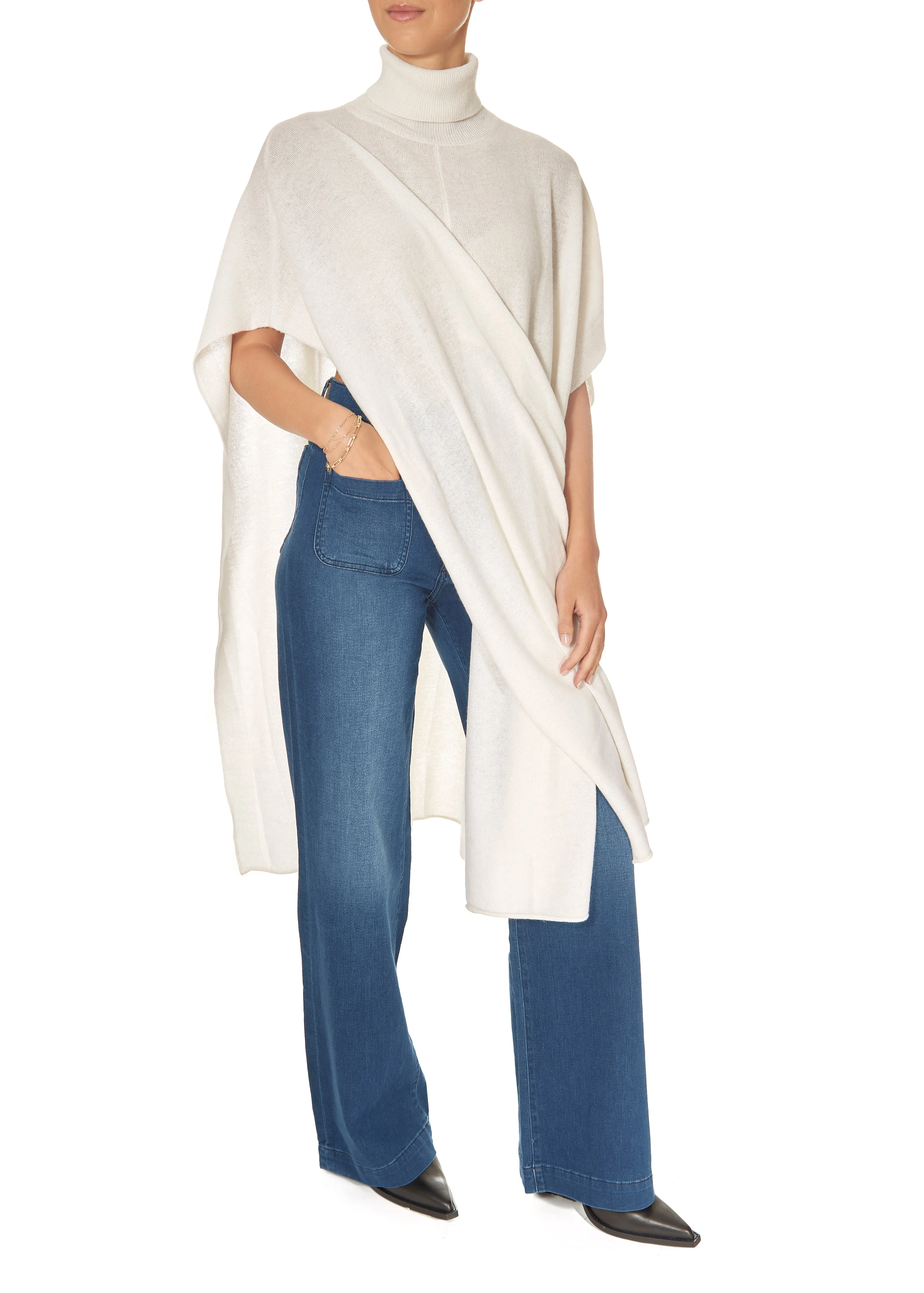 Crush Riva Roll Neck Poncho White