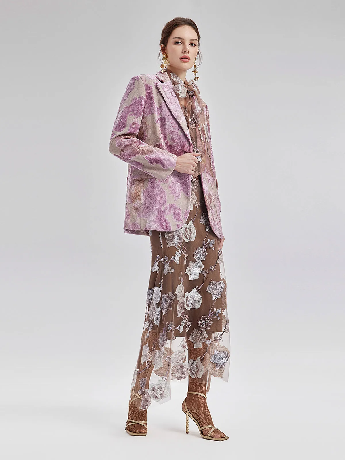 Custom Italian Rose Jacquard Blazer - Star Queen