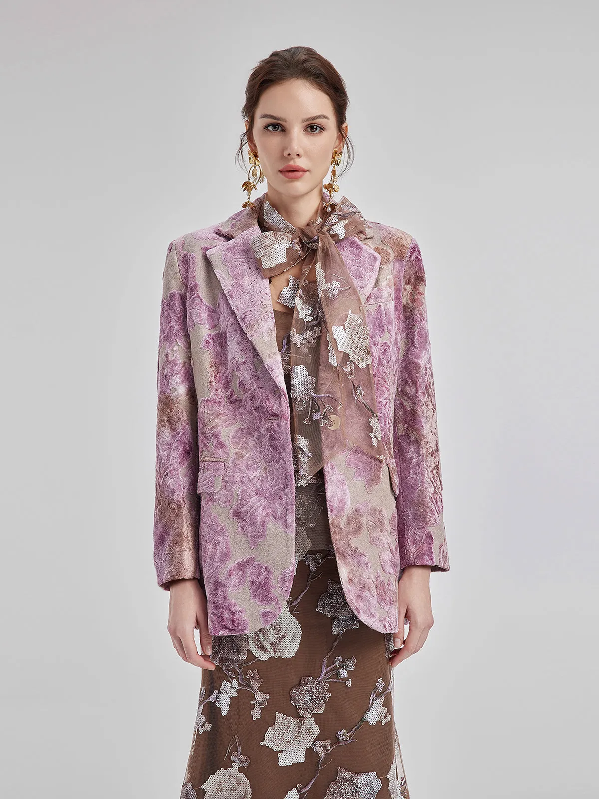 Custom Italian Rose Jacquard Blazer - Star Queen