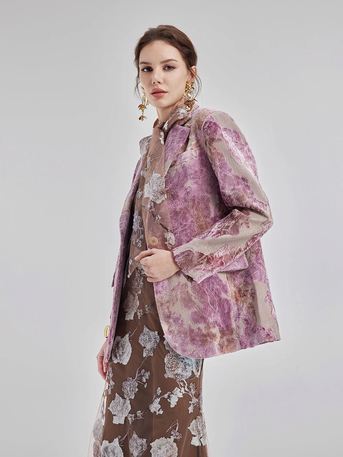 Custom Italian Rose Jacquard Blazer - Star Queen