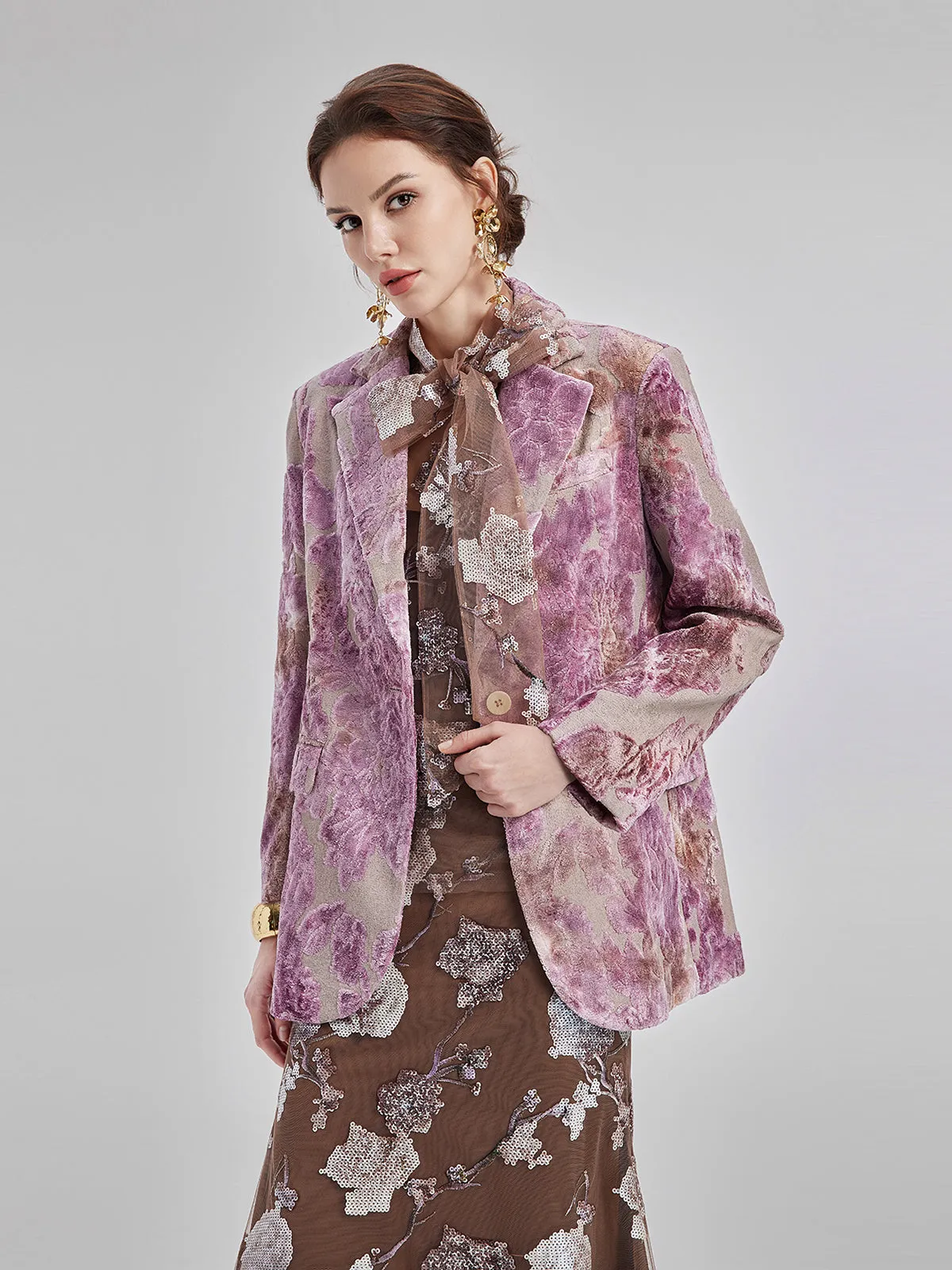 Custom Italian Rose Jacquard Blazer - Star Queen