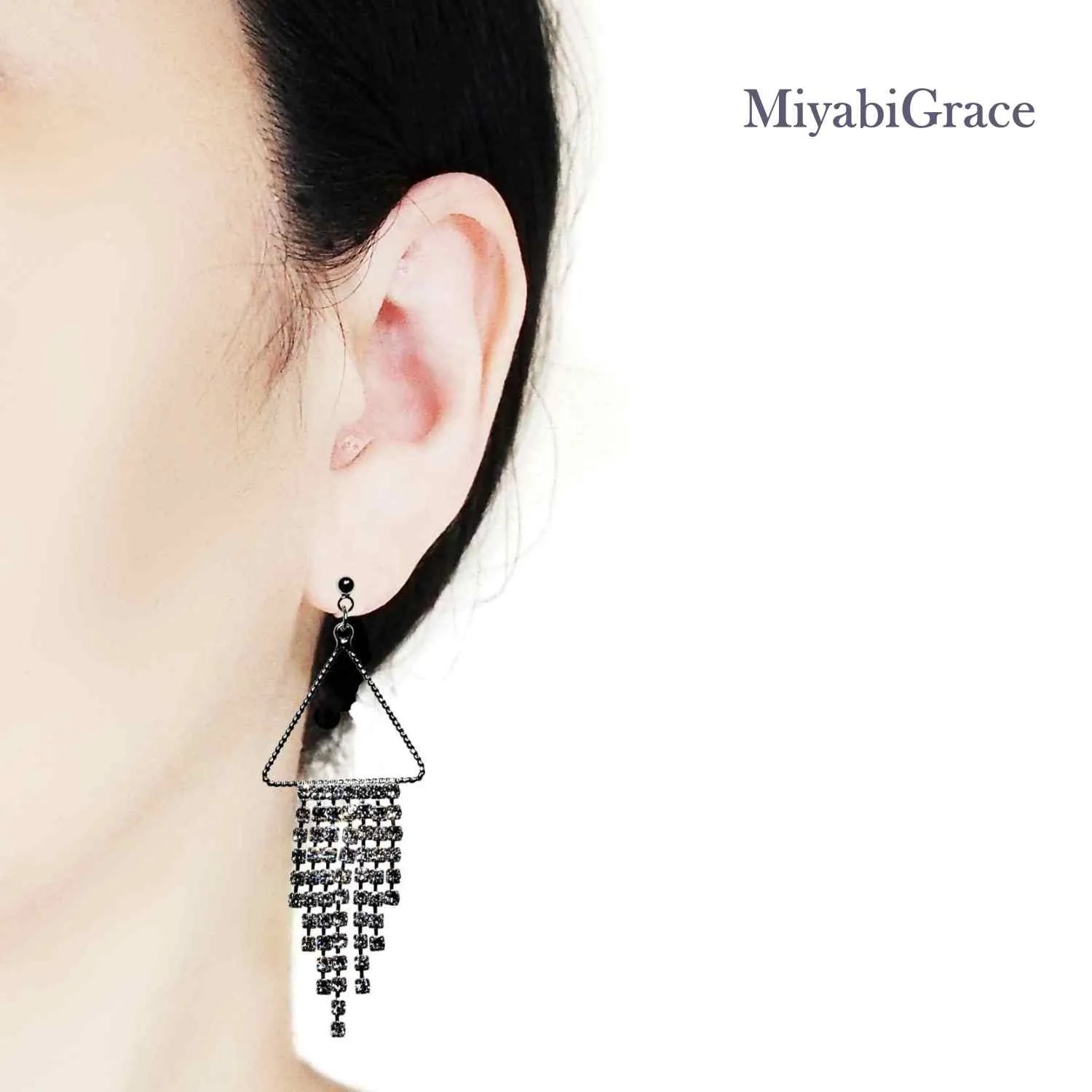 Dangle Geometric Gradated Rhinestone Invisible Clip-On Earrings