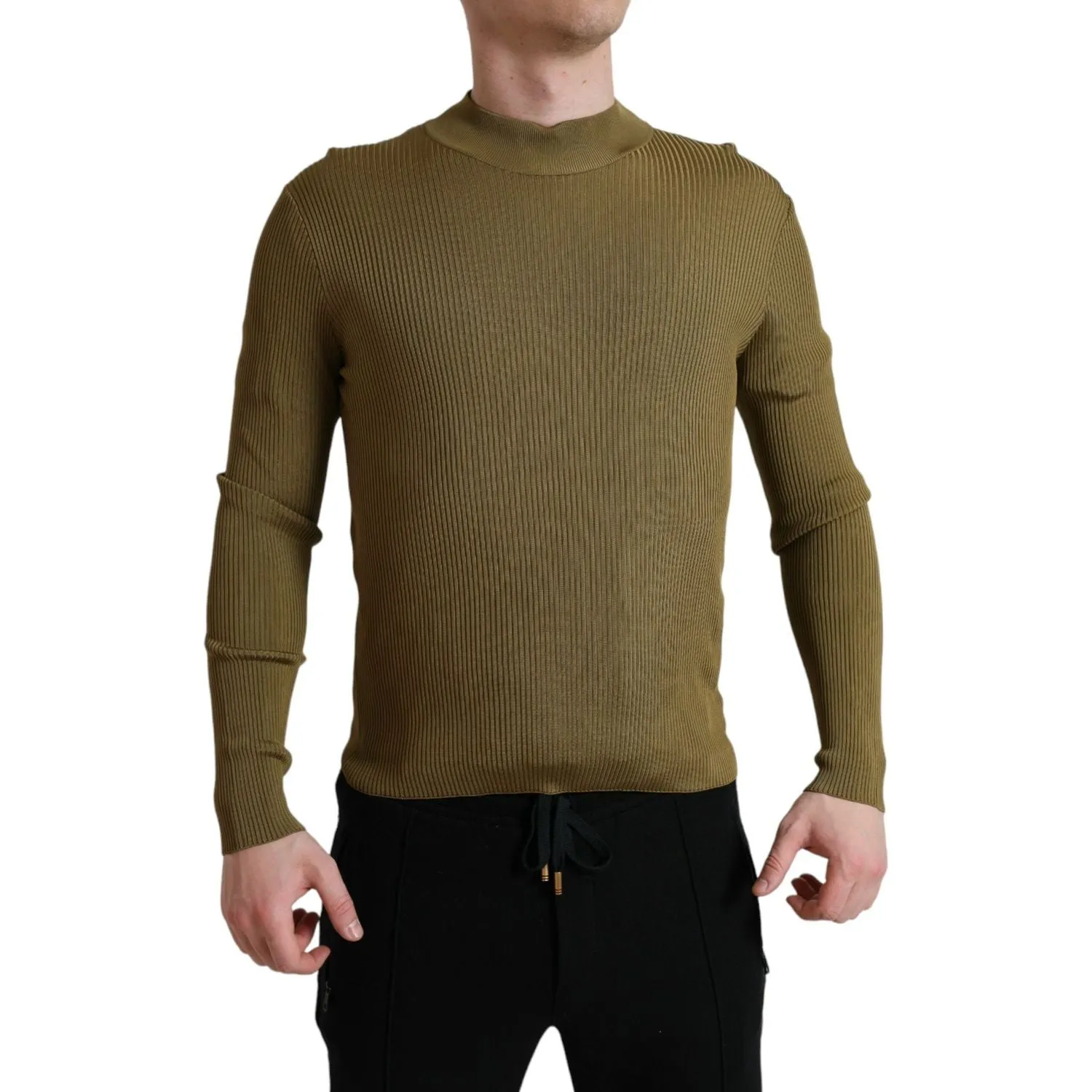 Dolce & Gabbana Army Green Viscose Crew Neck Sweater