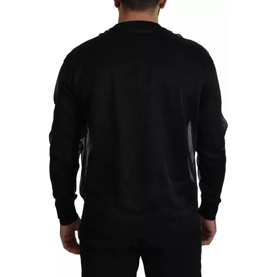 Dolce & Gabbana Black Polyester Logo Men Pullover Sweater