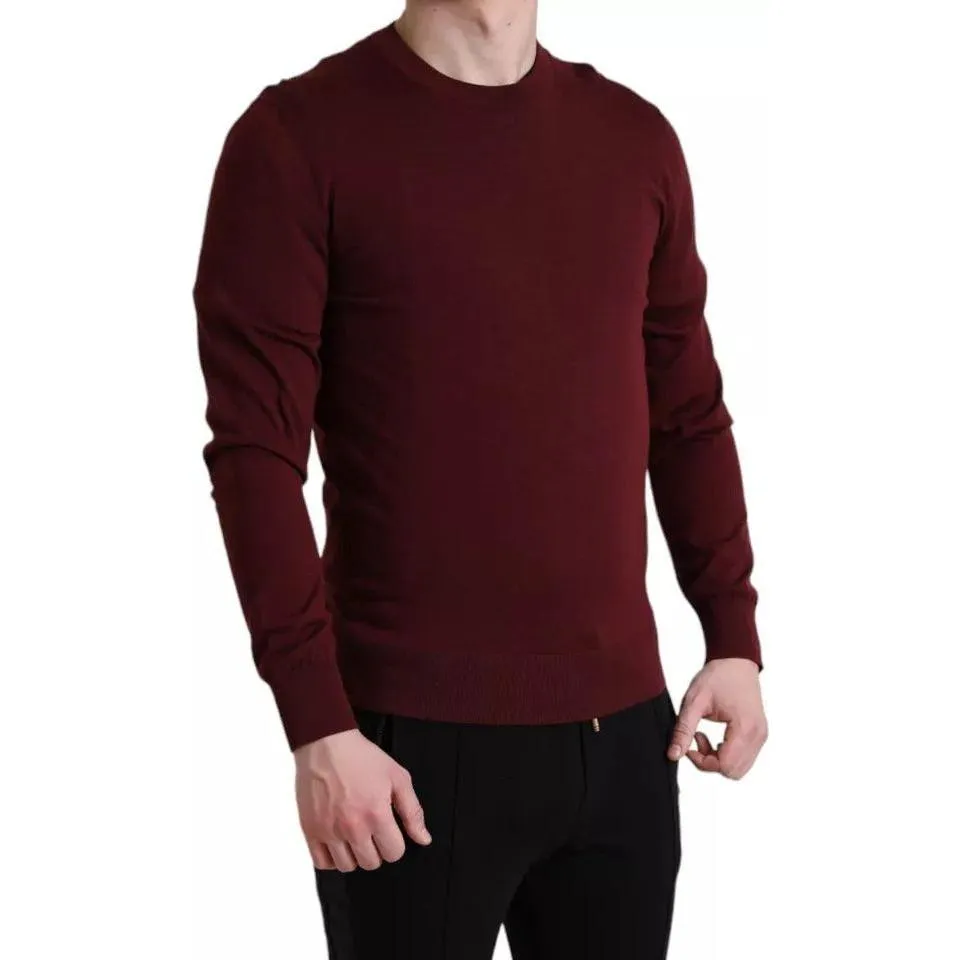 Dolce & Gabbana Bordeaux Wool Knit Crew Neck Pullover Sweater